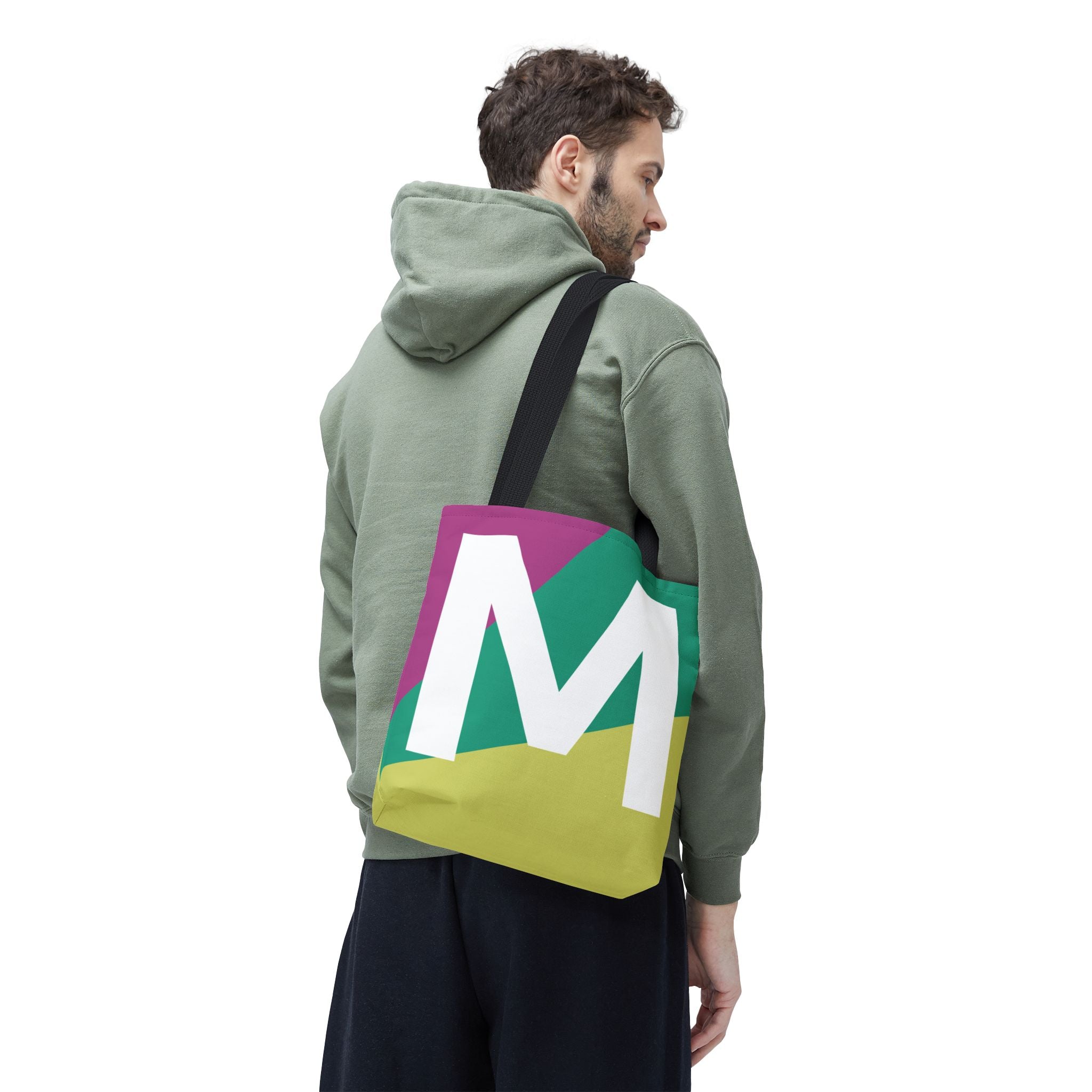 Monogram 'M' Colorblock Tote Bag — Personalized Initial M Shoulder Tote