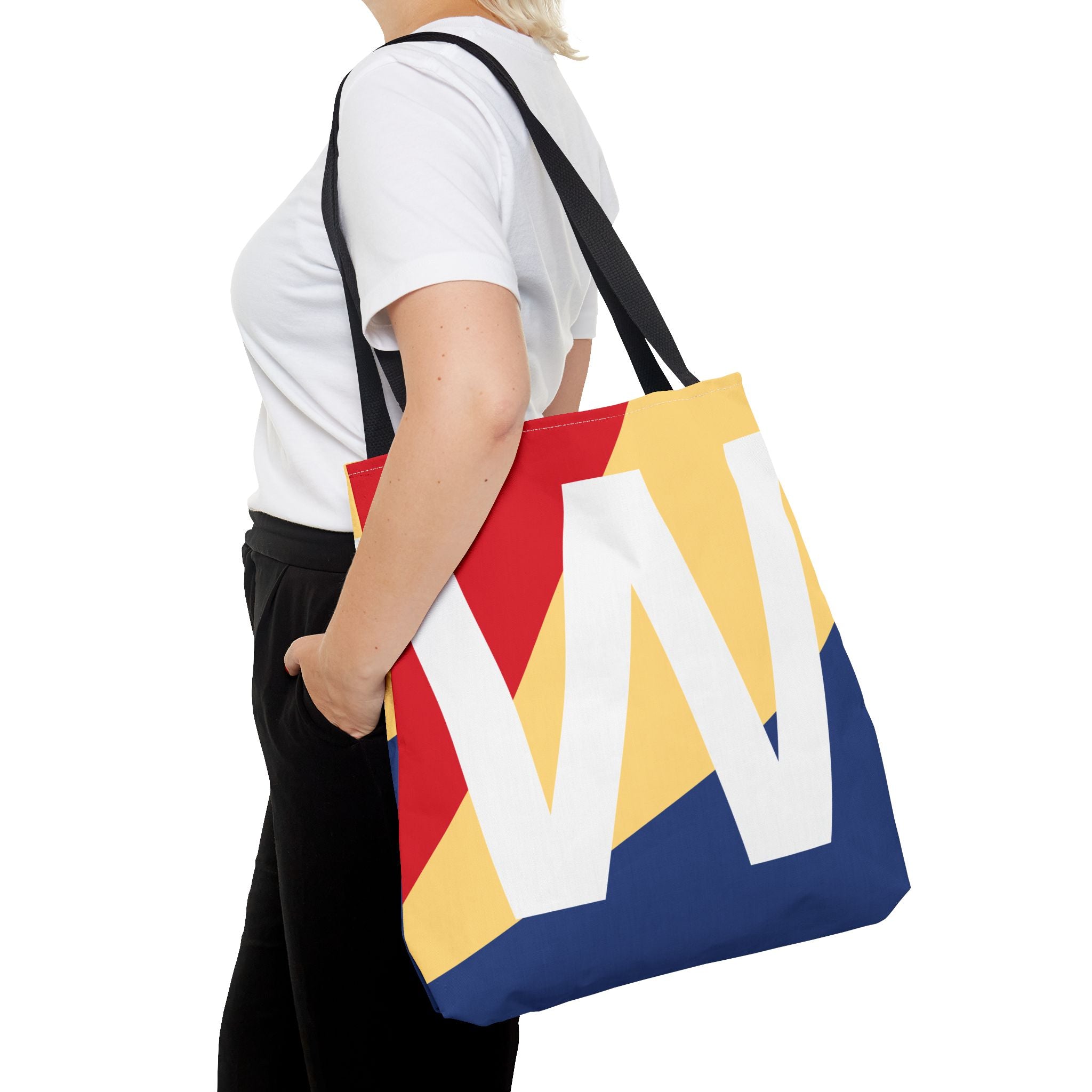 Monogram 'W' Colorblock Tote Bag — Personalized Initial W Shoulder Tote