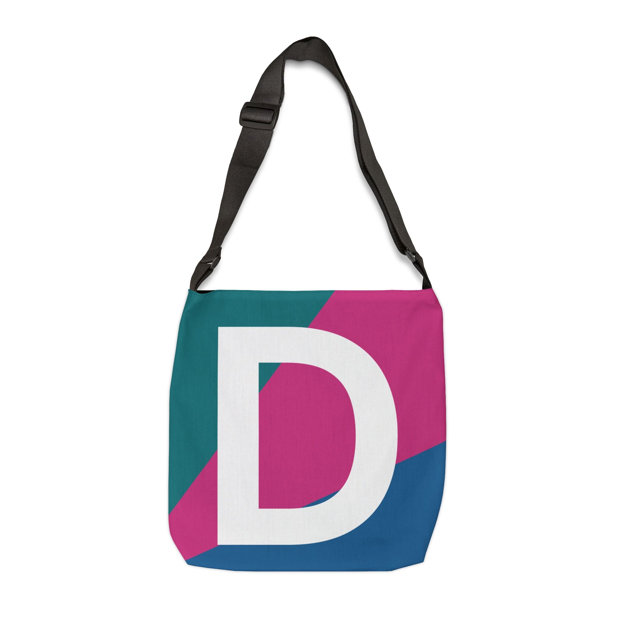 Initial Letter 'D' Colorblock Adjustable Tote Bag — Monogram Alphabet Shoulder Bag