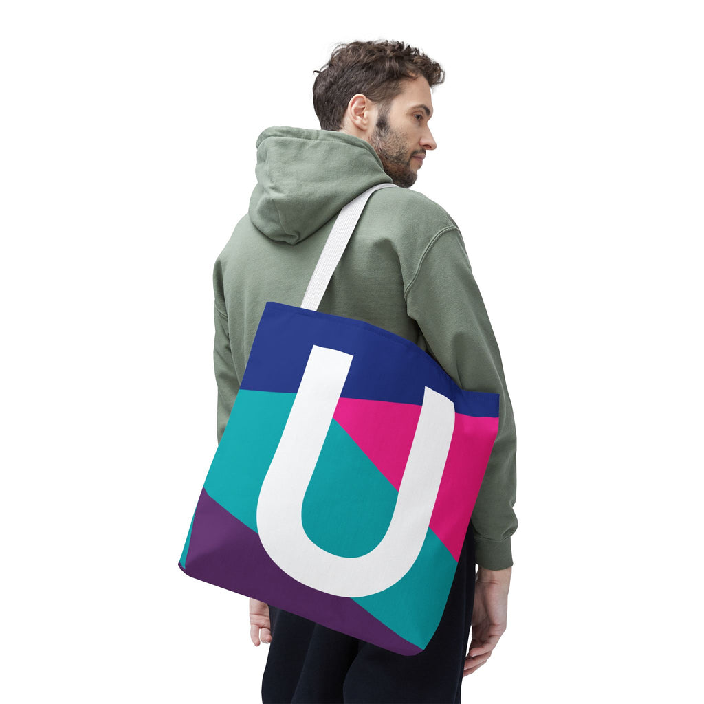 Monogram 'U' Colorblock Tote Bag — Personalized Initial U Shoulder Tote
