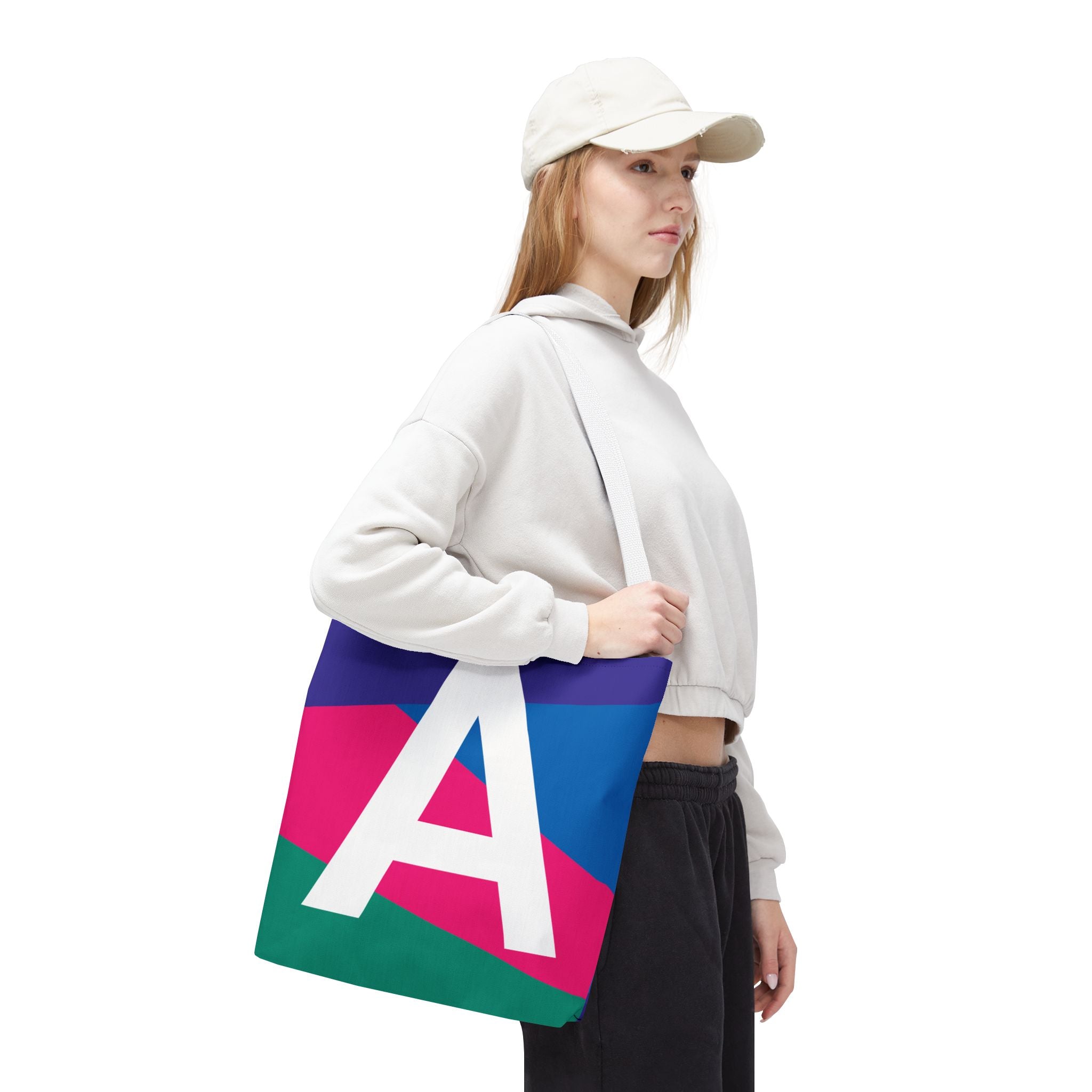 Monogram 'A' Colorblock Tote Bag — Personalized Initial A Shoulder Tote