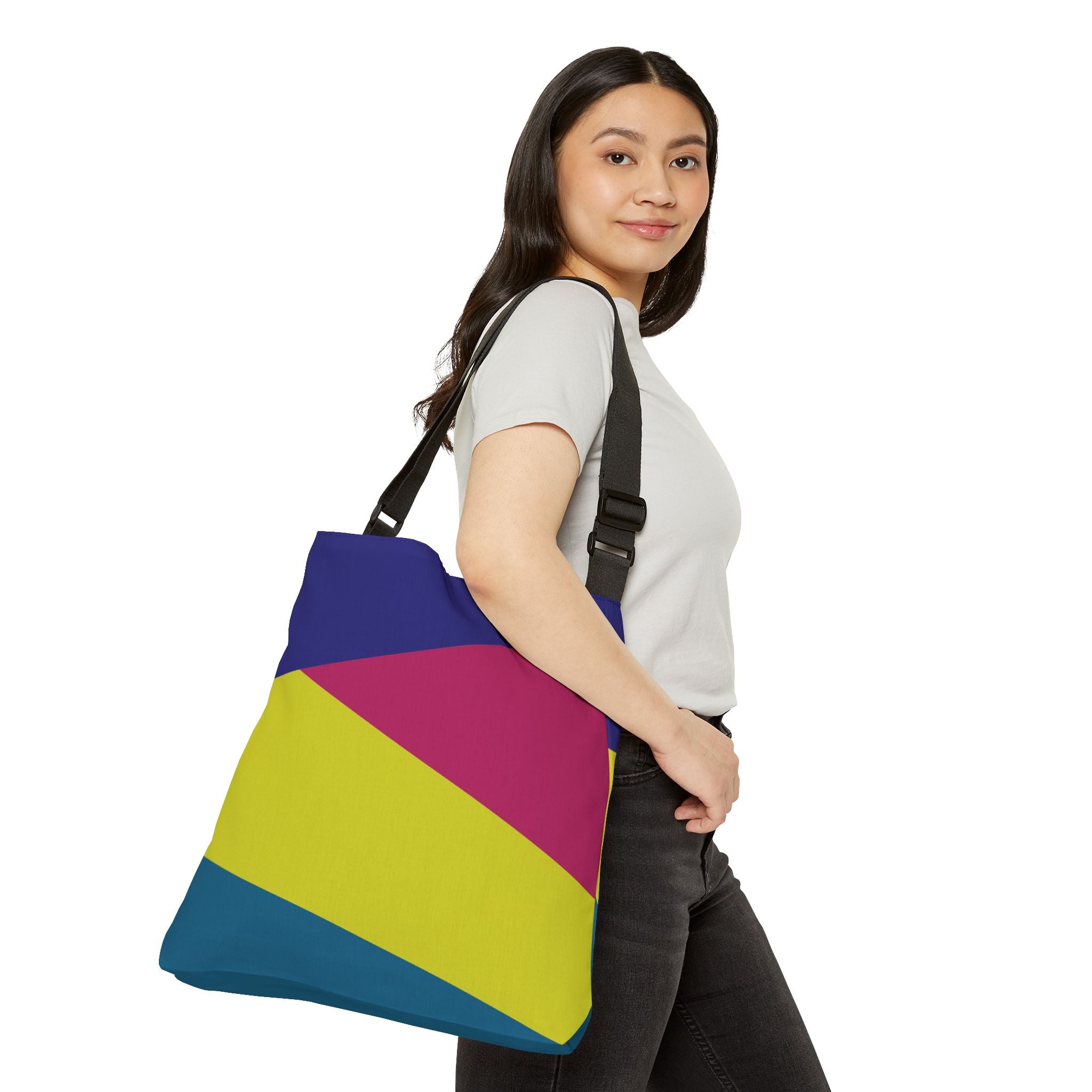 Colorblock Geometric Tote Bag — Adjustable Strap, Bright Abstract Pattern