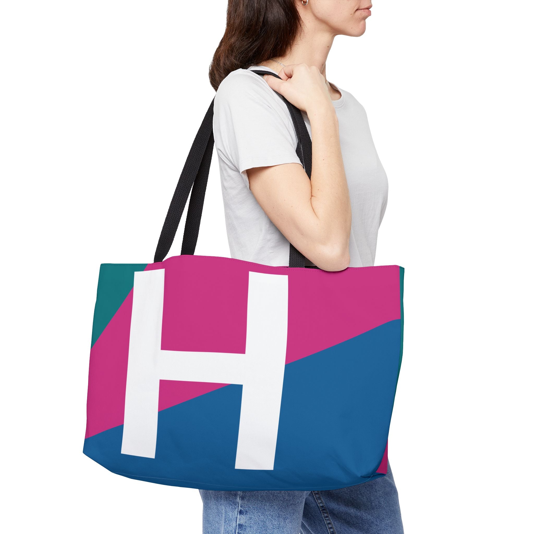 Personalized 'H' Colorblock Tote Bag — Monogram Weekender Tote