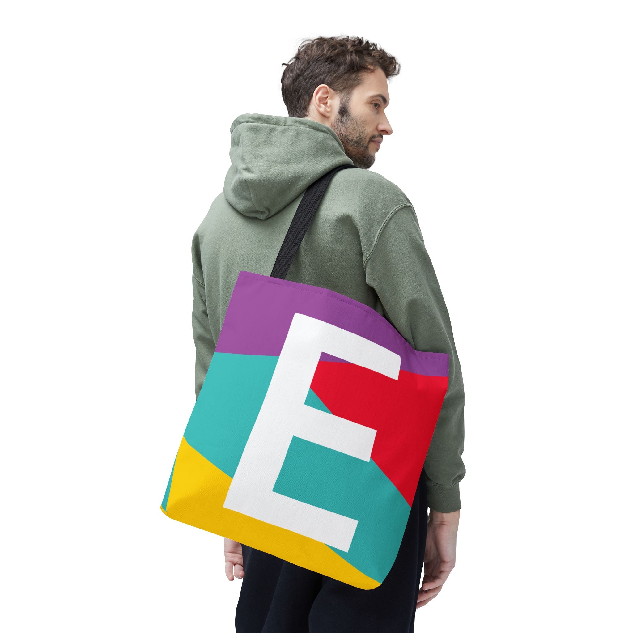 Monogram 'E' Colorblock Tote Bag — Personalized Initial E Shoulder Tote