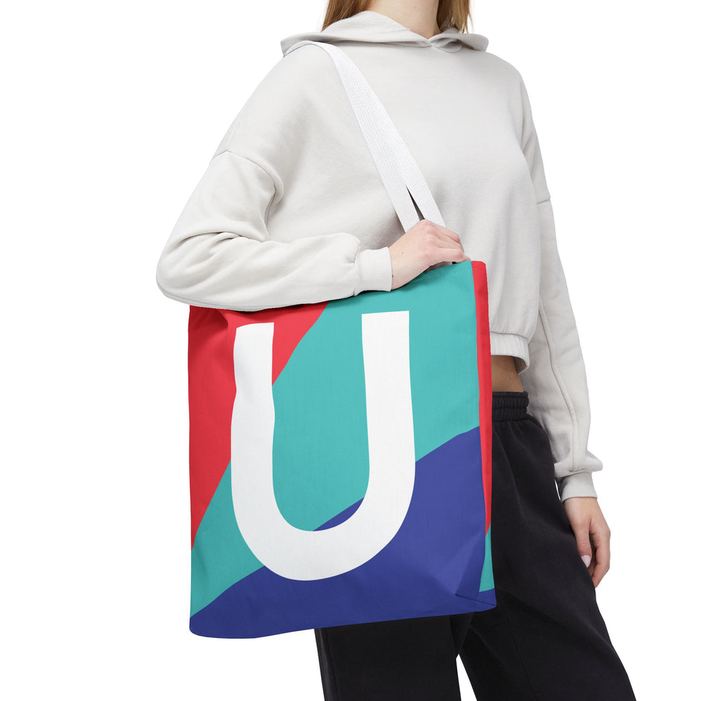 Monogram 'U' Colorblock Tote Bag — Personalized Initial U Shoulder Tote