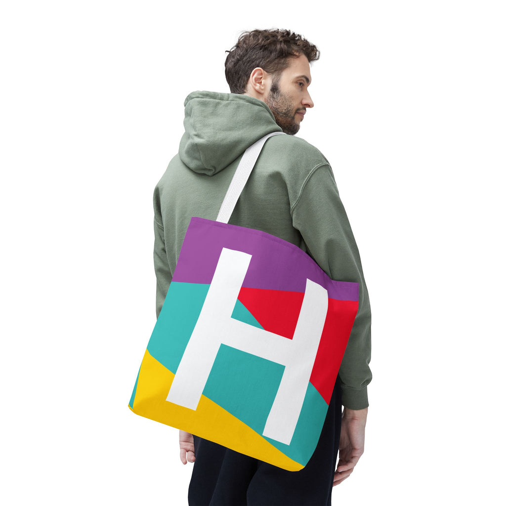 Monogram 'H' Colorblock Tote Bag — Personalized Initial H Shoulder Tote