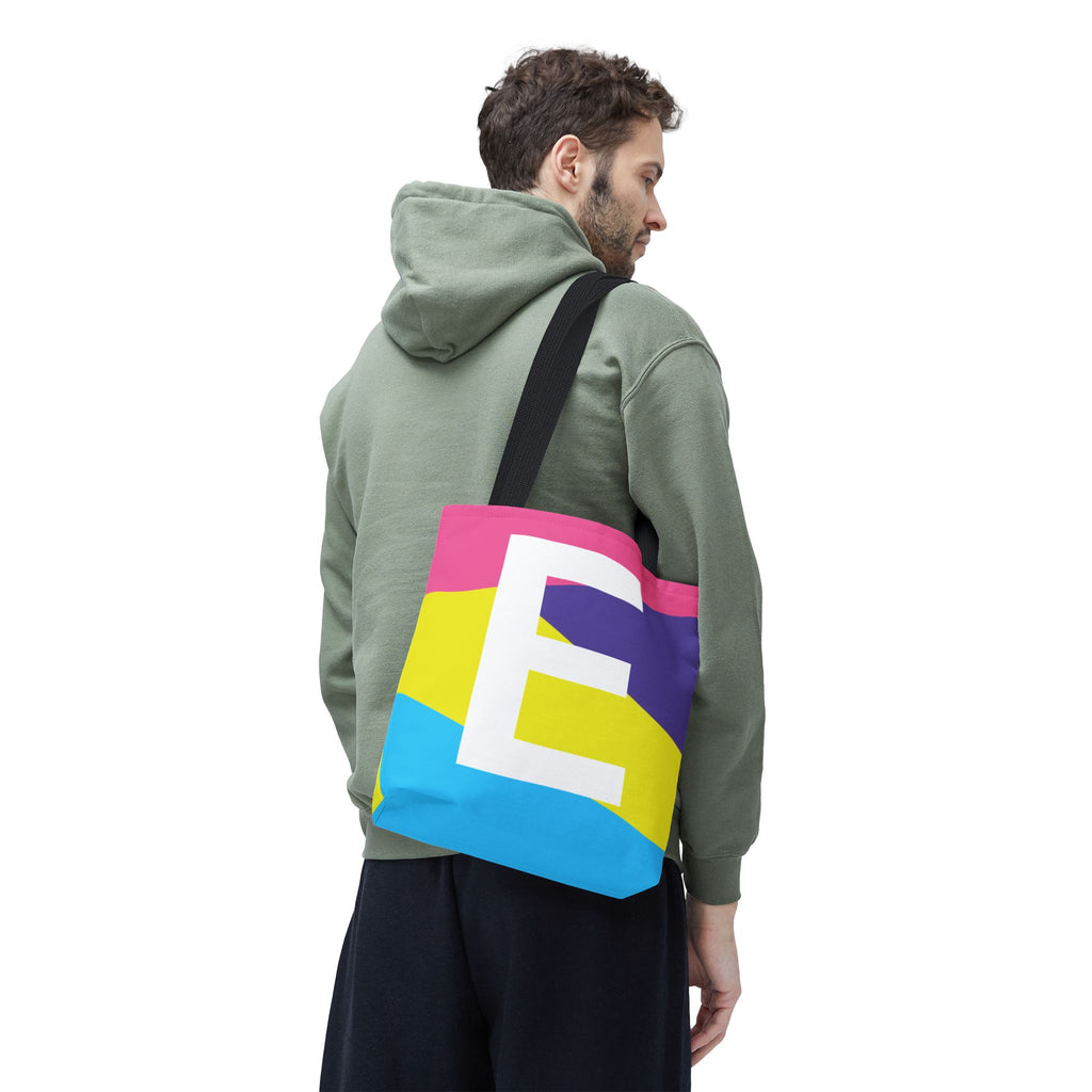 Monogram 'E' Colorblock Tote Bag — Personalized Initial E Shoulder Tote