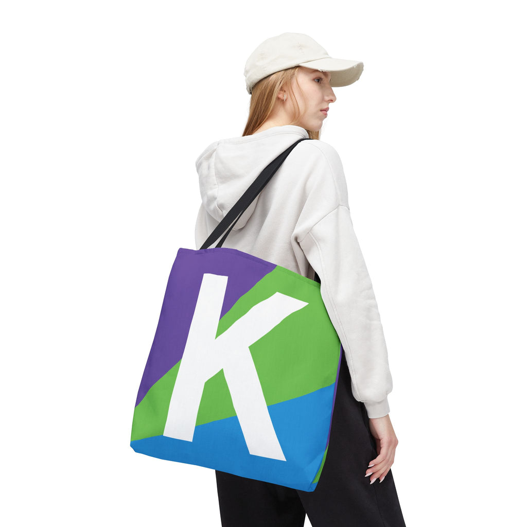 Monogram 'K' Colorblock Tote Bag — Personalized Initial K Shoulder Tote