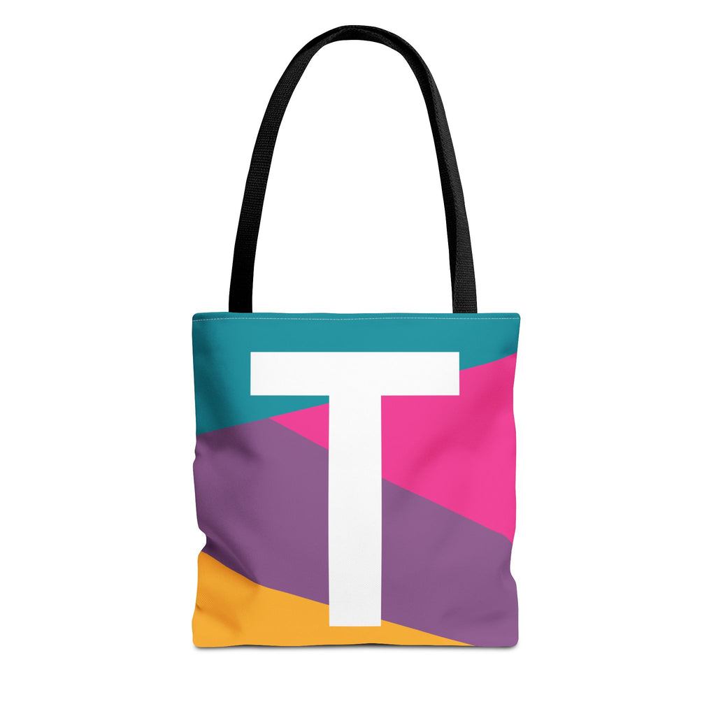 Monogram 'T' Colorblock Tote Bag — Personalized Initial T Shoulder Tote