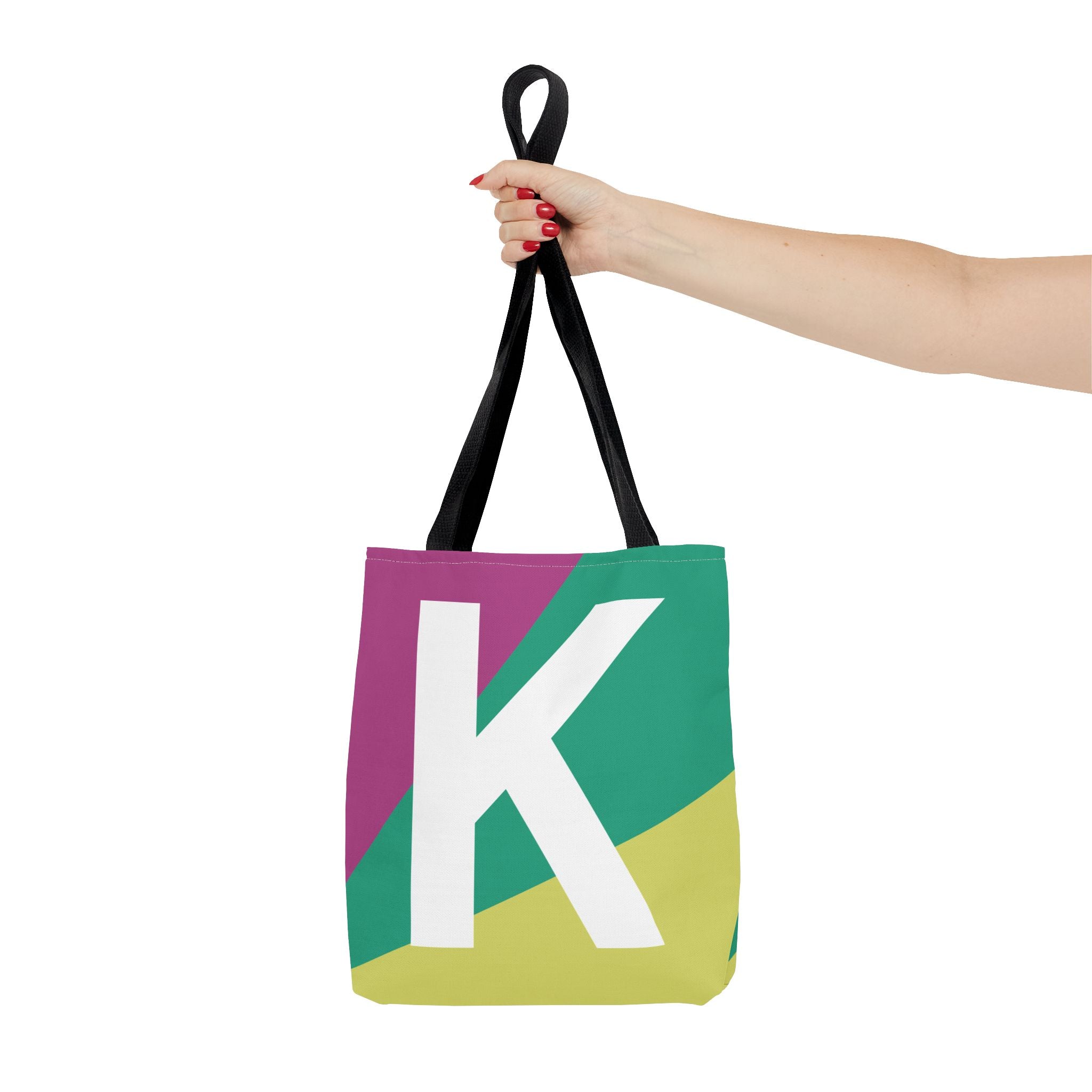 Monogram 'K' Colorblock Tote Bag — Personalized Initial K Shoulder Tote