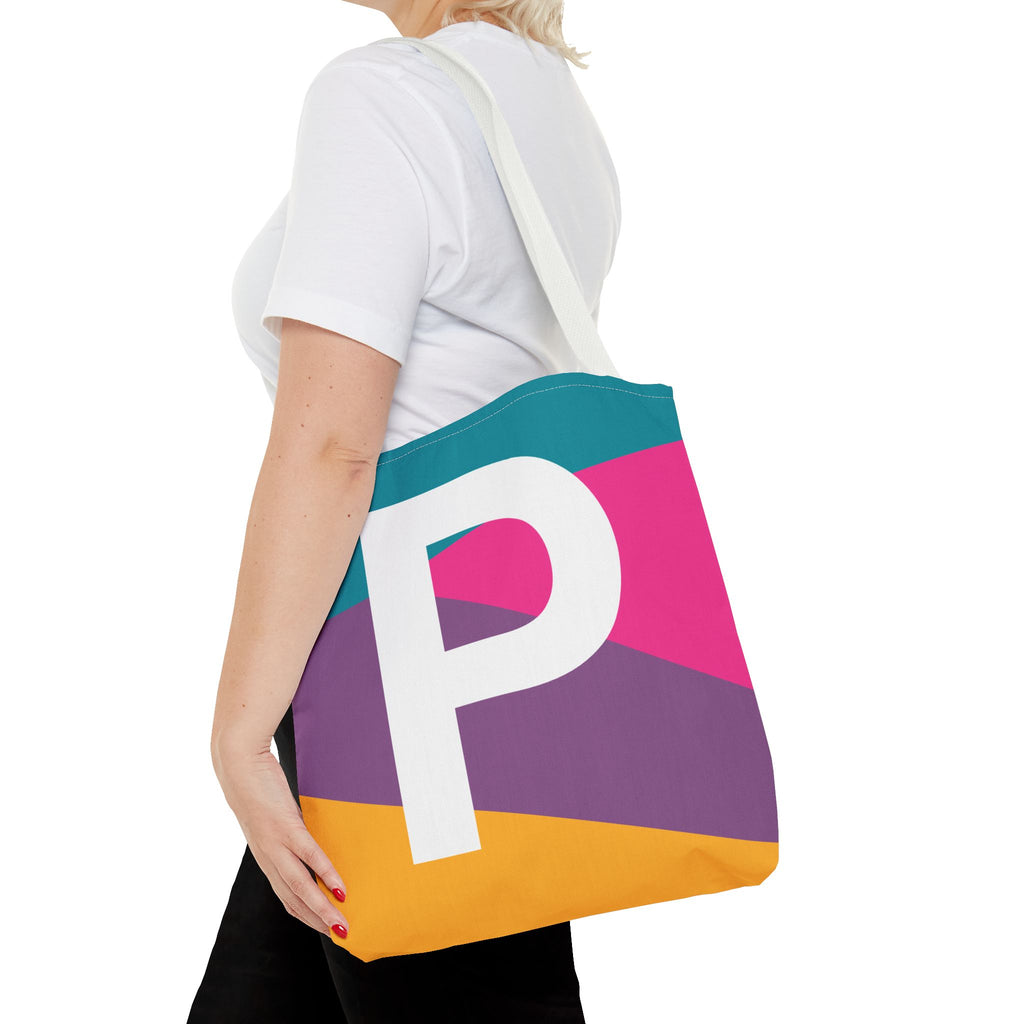 Monogram 'P' Colorblock Tote Bag — Personalized Initial P Shoulder Tote