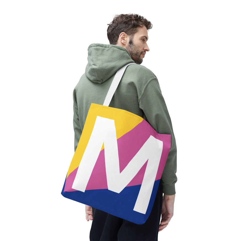 Monogram 'M' Colorblock Tote Bag — Personalized Initial M Shoulder Tote