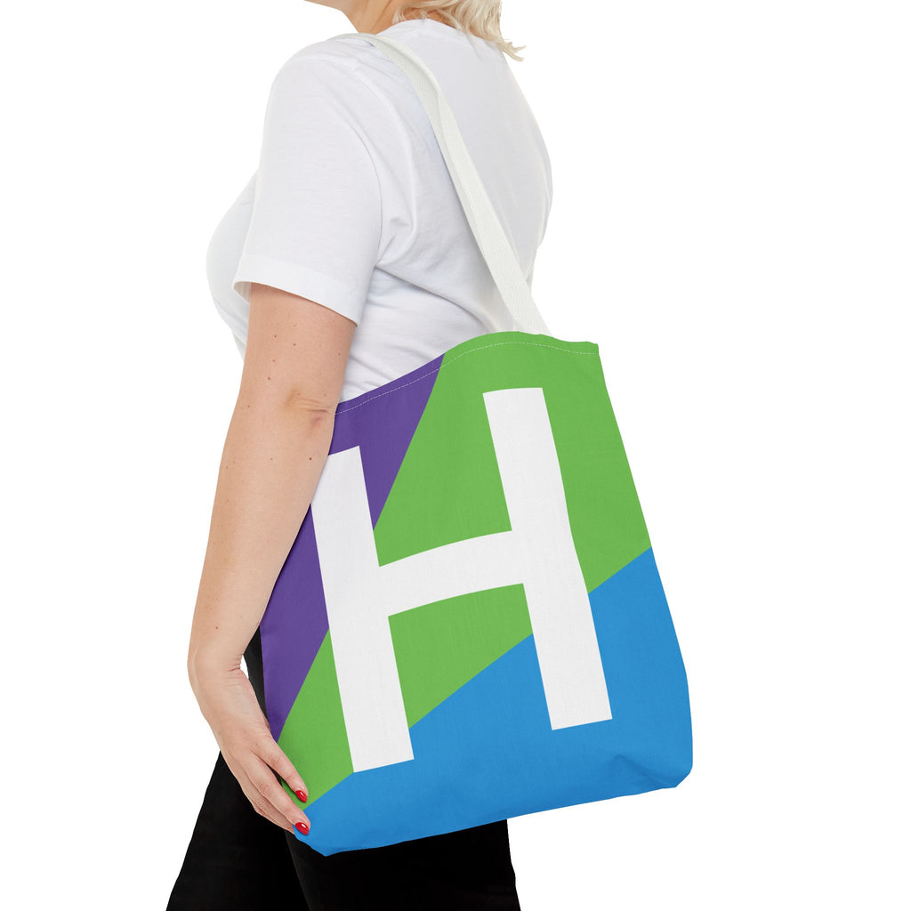 Monogram 'H' Colorblock Tote Bag — Personalized Initial H Shoulder Tote