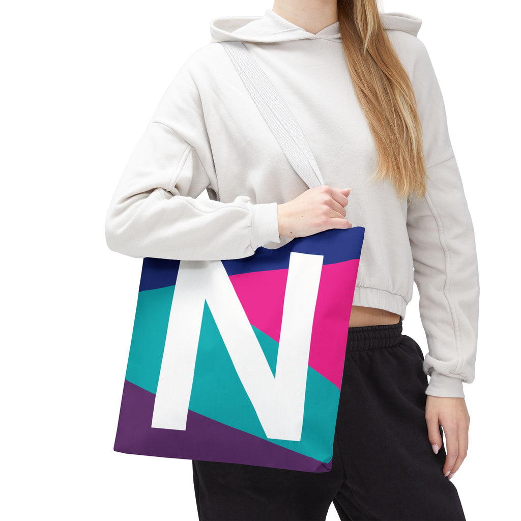 Monogram 'N' Colorblock Tote Bag — Personalized Initial N Shoulder Tote