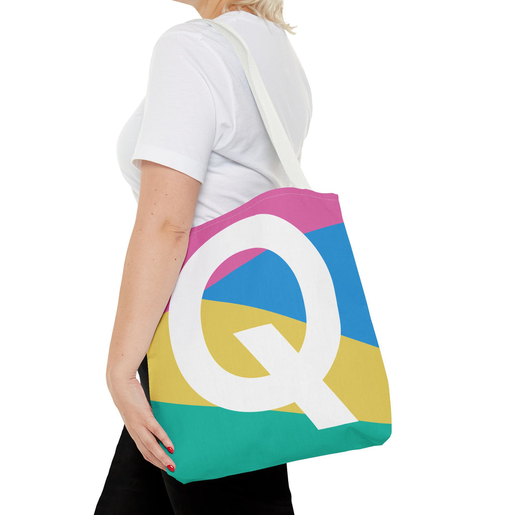 Monogram 'Q' Colorblock Tote Bag — Personalized Initial Q Shoulder Tote