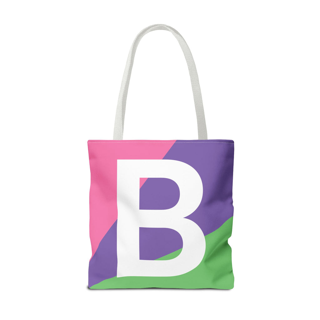 Monogram 'B' Colorblock Tote Bag — Personalized Initial B Shoulder Tote