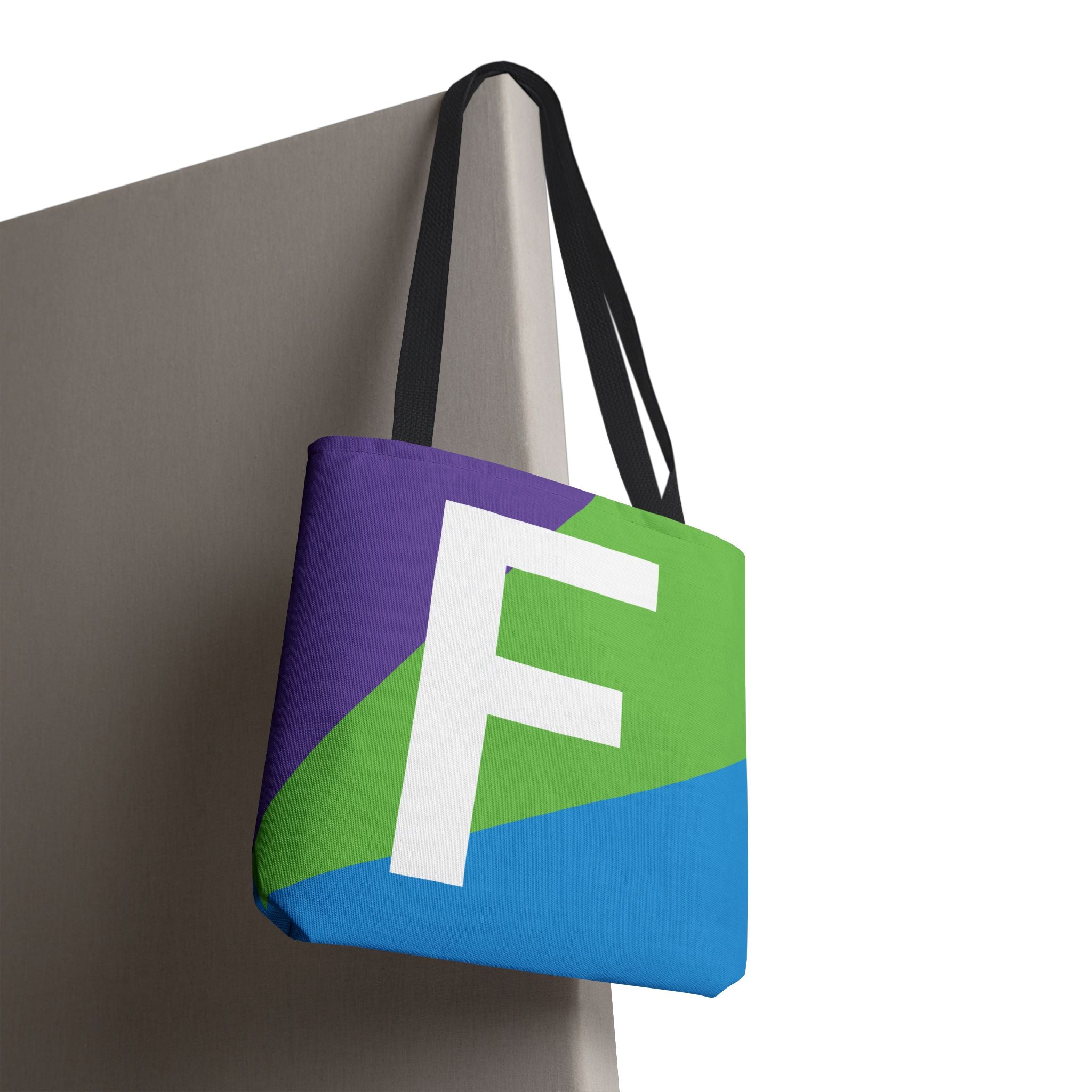 Monogram 'F' Colorblock Tote Bag — Personalized Initial F Shoulder Tote