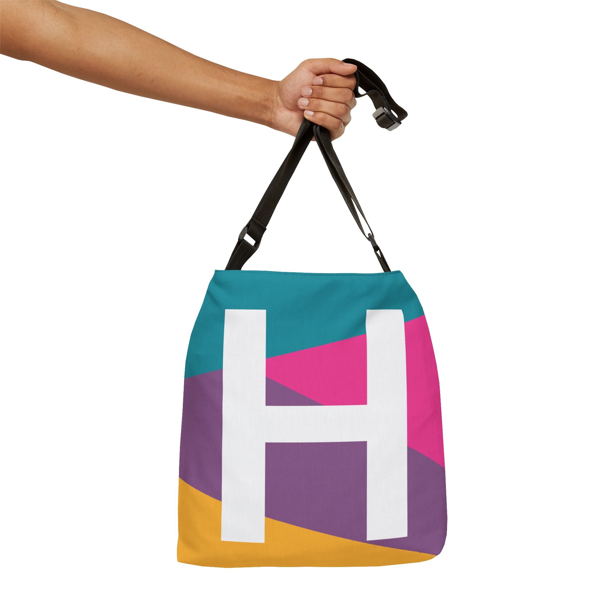 Initial Letter 'H' Colorblock Adjustable Tote Bag — Monogram Alphabet Shoulder Bag