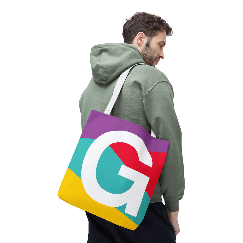 Monogram 'G' Colorblock Tote Bag — Personalized Initial G Shoulder Tote