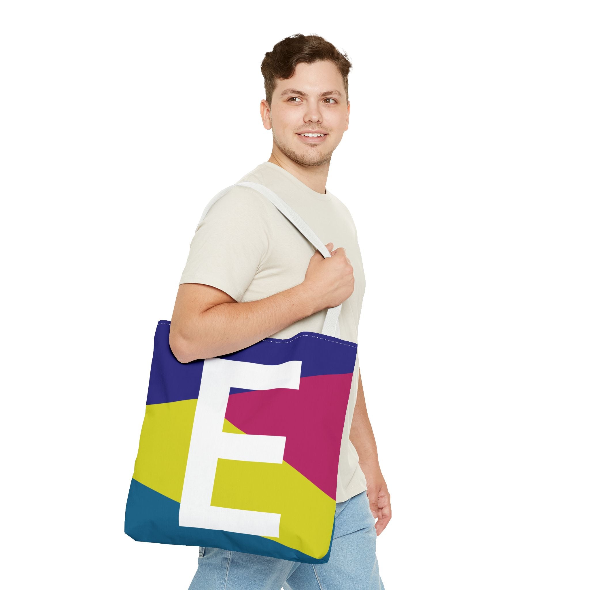 Monogram 'E' Colorblock Tote Bag — Personalized Initial E Shoulder Tote