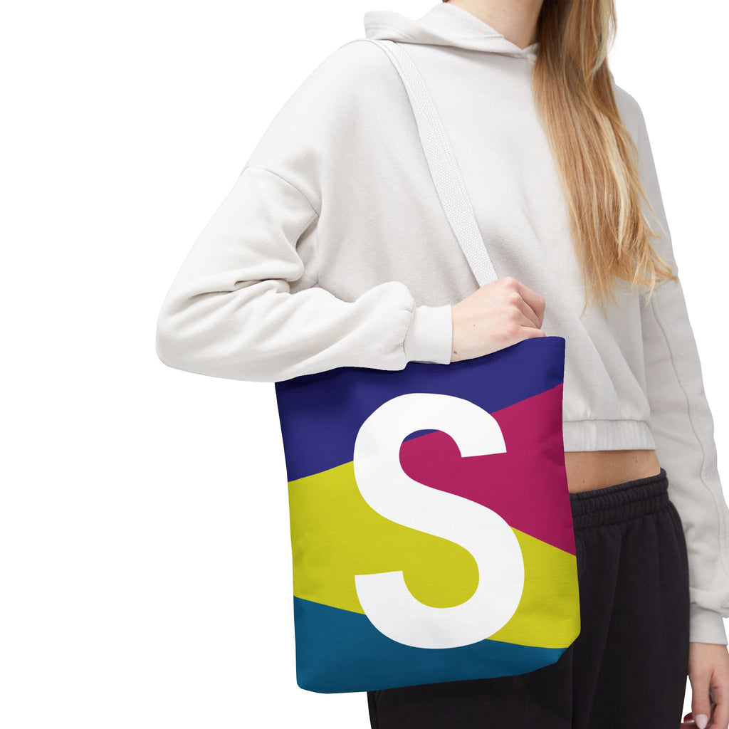 Monogram 'S' Colorblock Tote Bag — Personalized Initial S Shoulder Tote