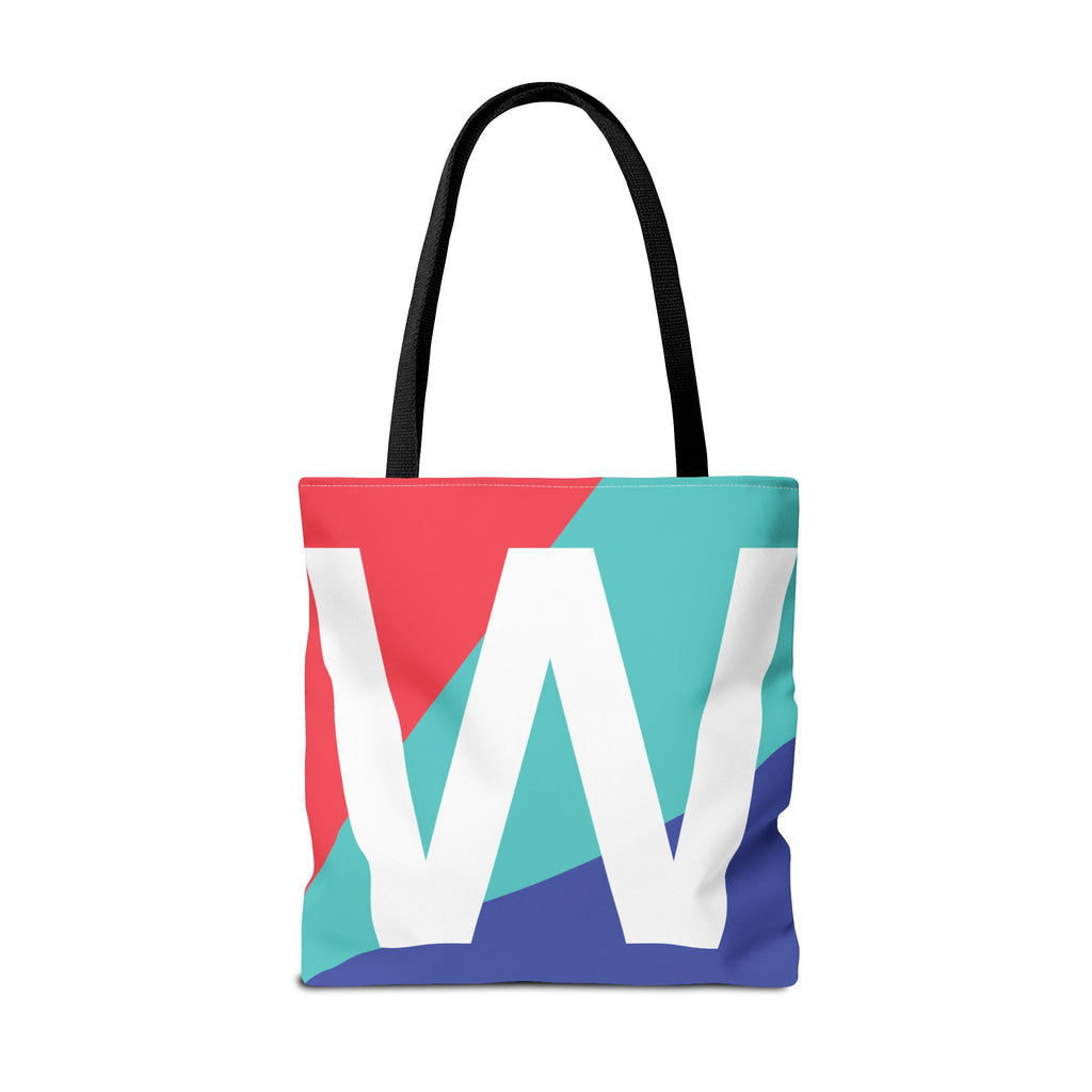 Monogram 'W' Colorblock Tote Bag — Personalized Initial W Shoulder Tote