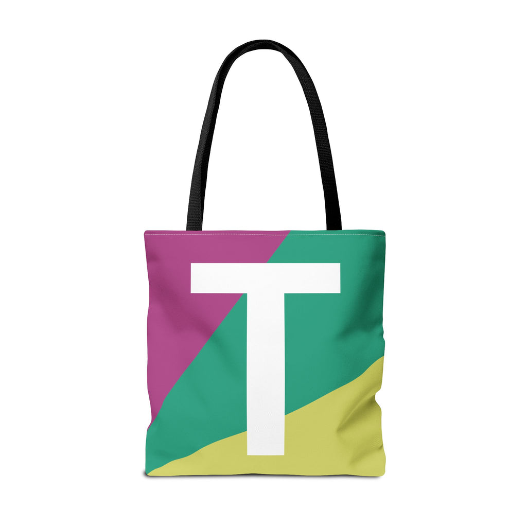 Monogram 'T' Colorblock Tote Bag — Personalized Initial T Shoulder Tote