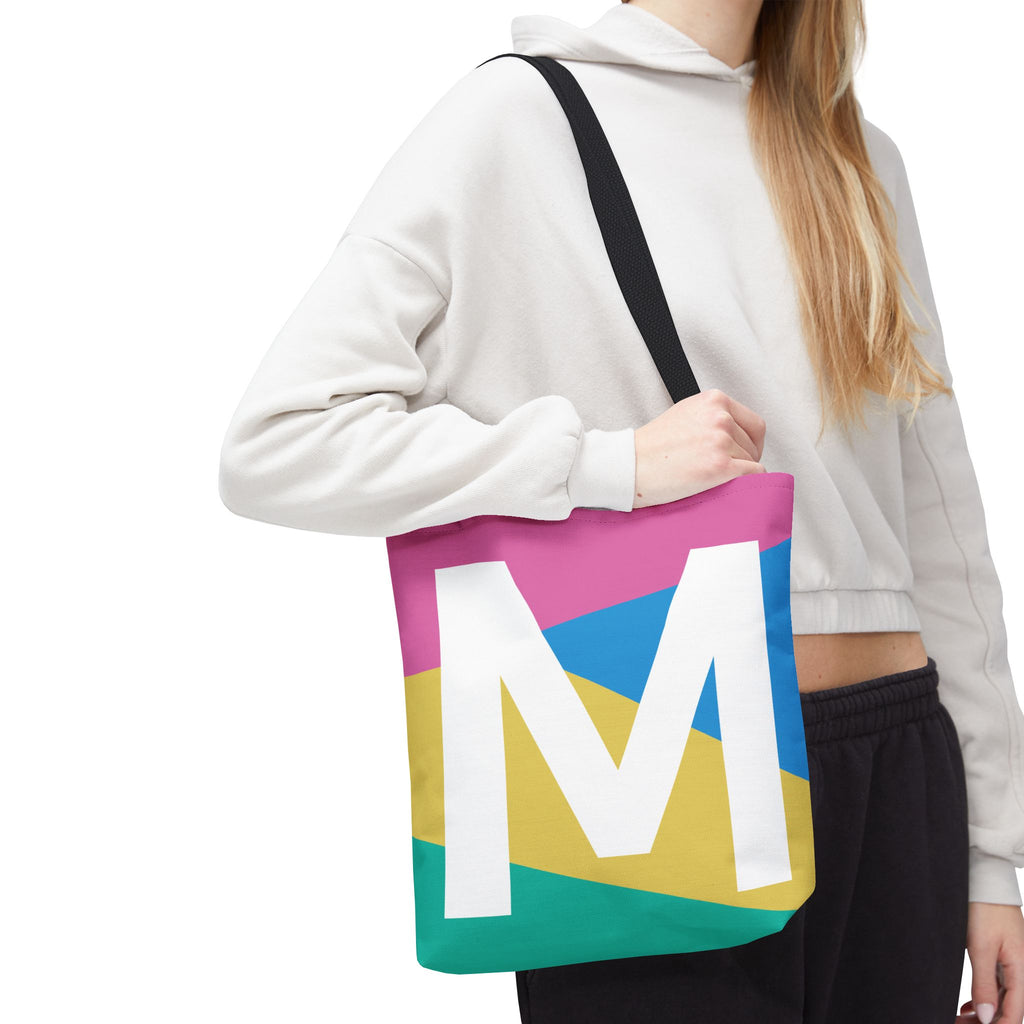 Monogram 'M' Colorblock Tote Bag — Personalized Initial M Shoulder Tote