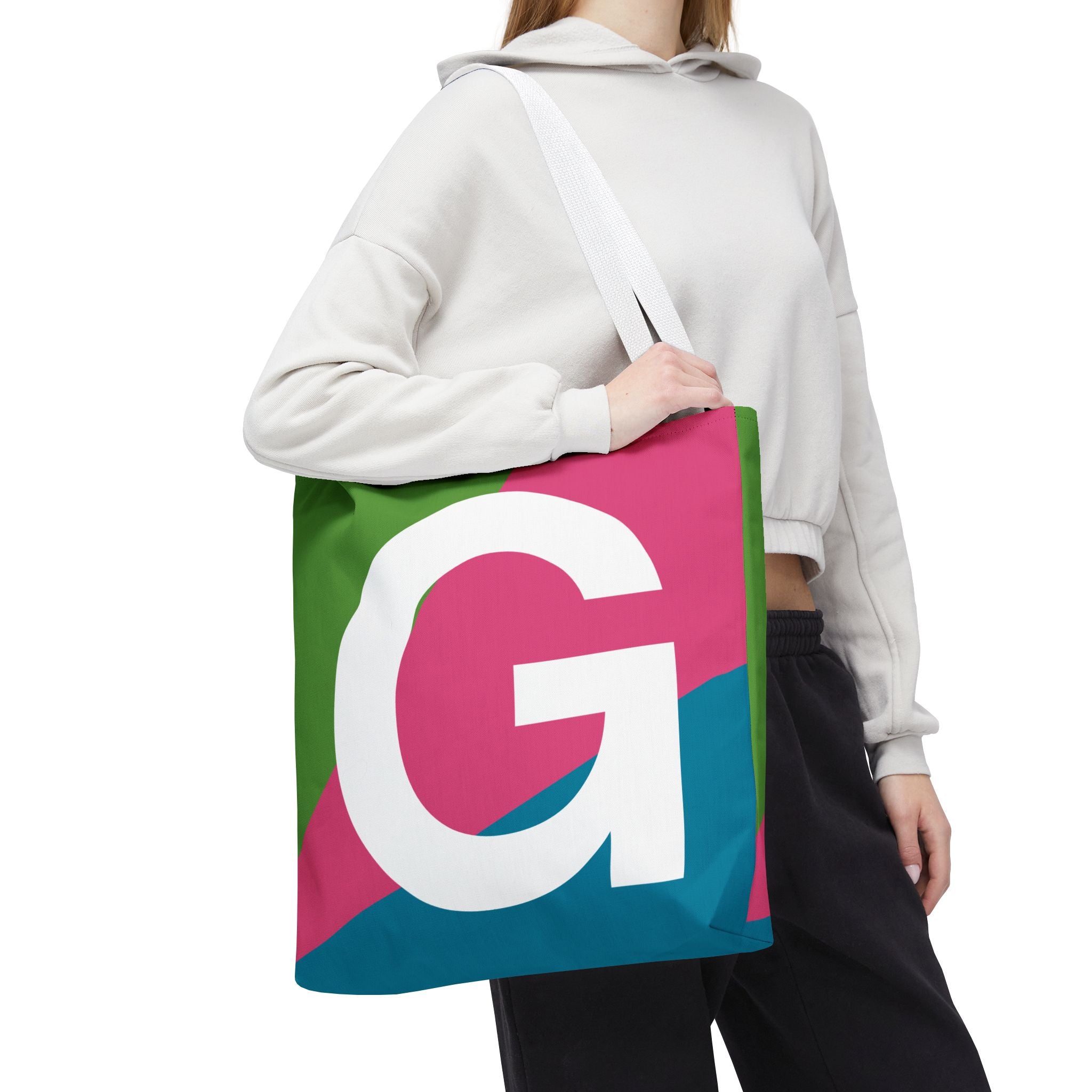 Monogram 'G' Colorblock Tote Bag — Personalized Initial G Shoulder Tote