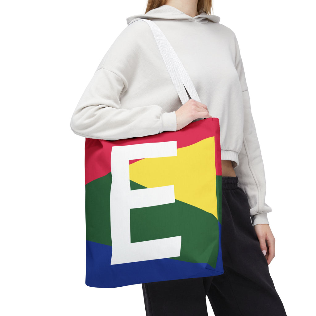 Monogram 'E' Colorblock Tote Bag — Personalized Initial E Shoulder Tote