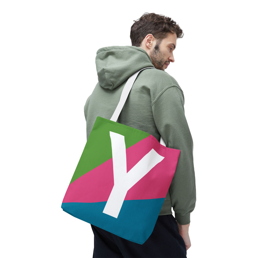 Monogram 'Y' Colorblock Tote Bag — Personalized Initial Y Shoulder Tote