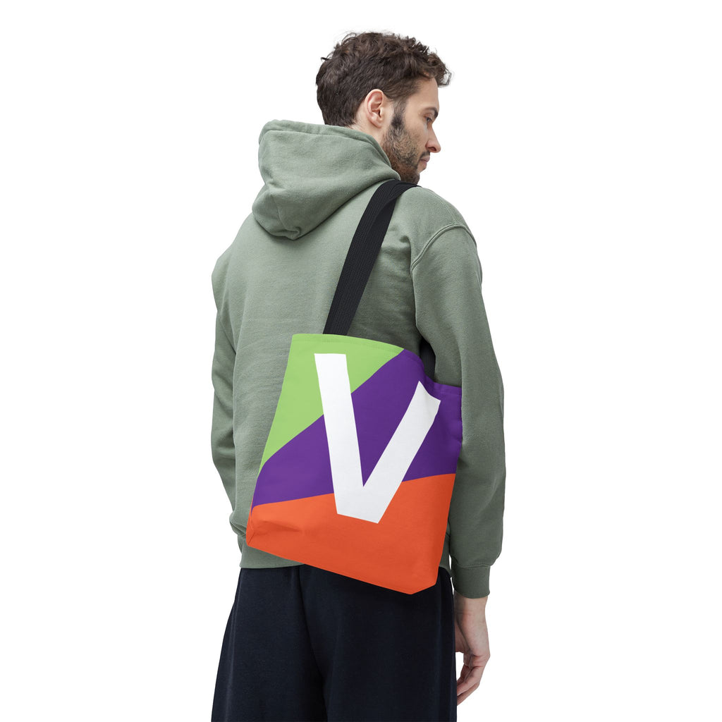 Monogram 'V' Colorblock Tote Bag — Personalized Initial V Shoulder Tote