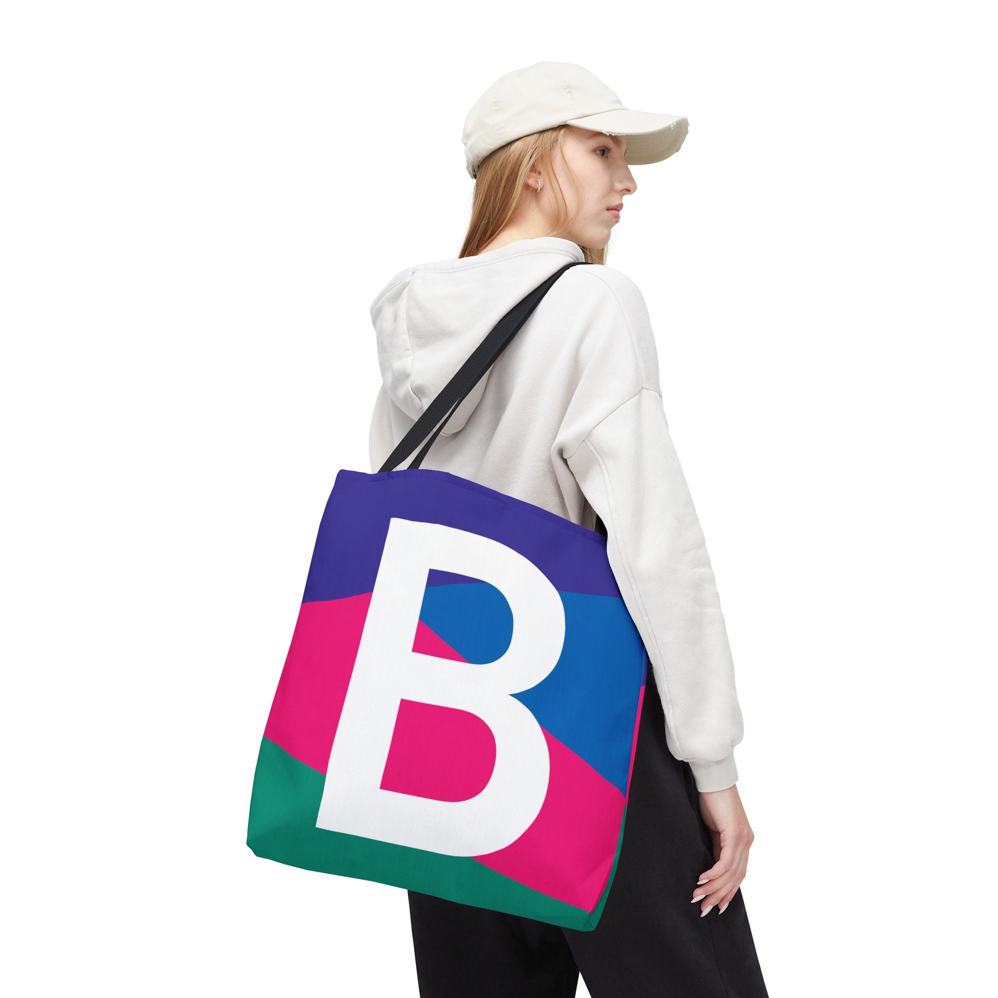 Monogram 'B' Colorblock Tote Bag — Personalized Initial B Shoulder Tote