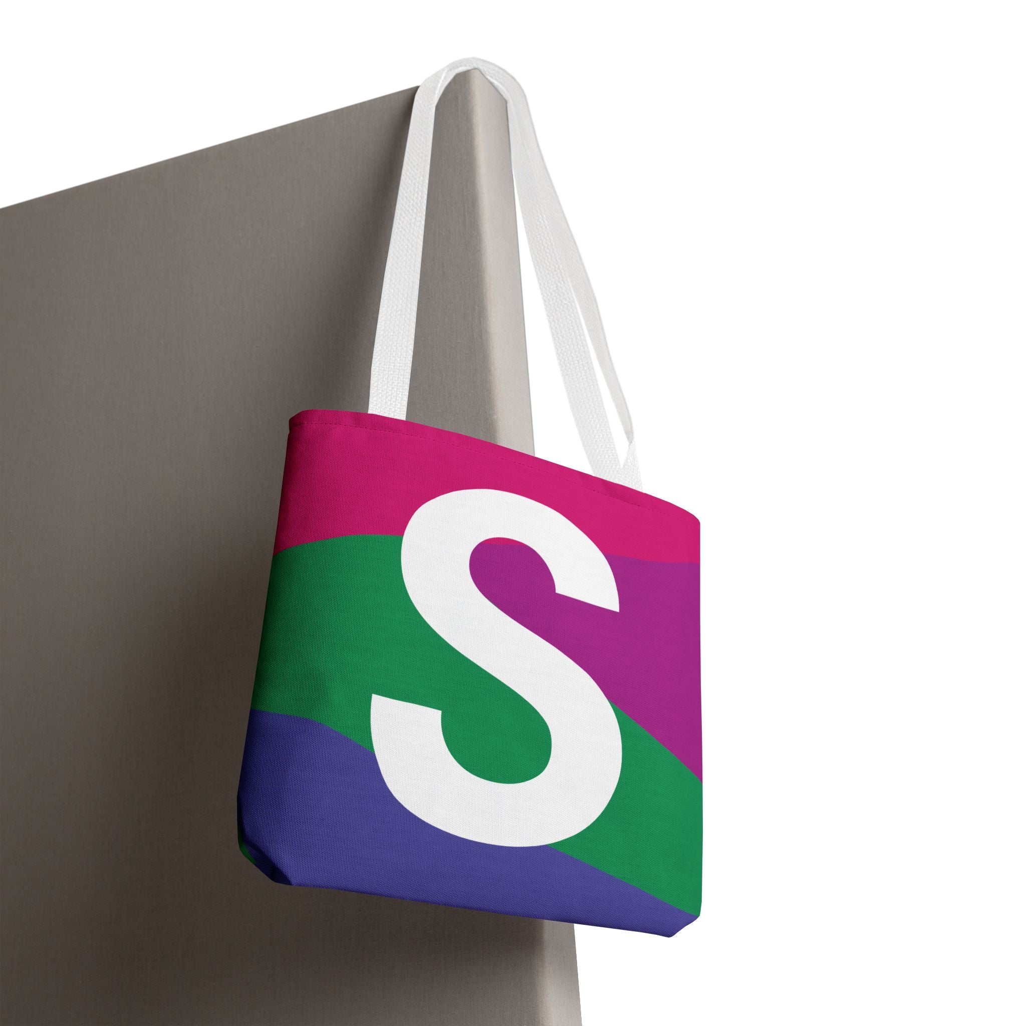 Monogram 'S' Colorblock Tote Bag — Personalized Initial S Shoulder Tote