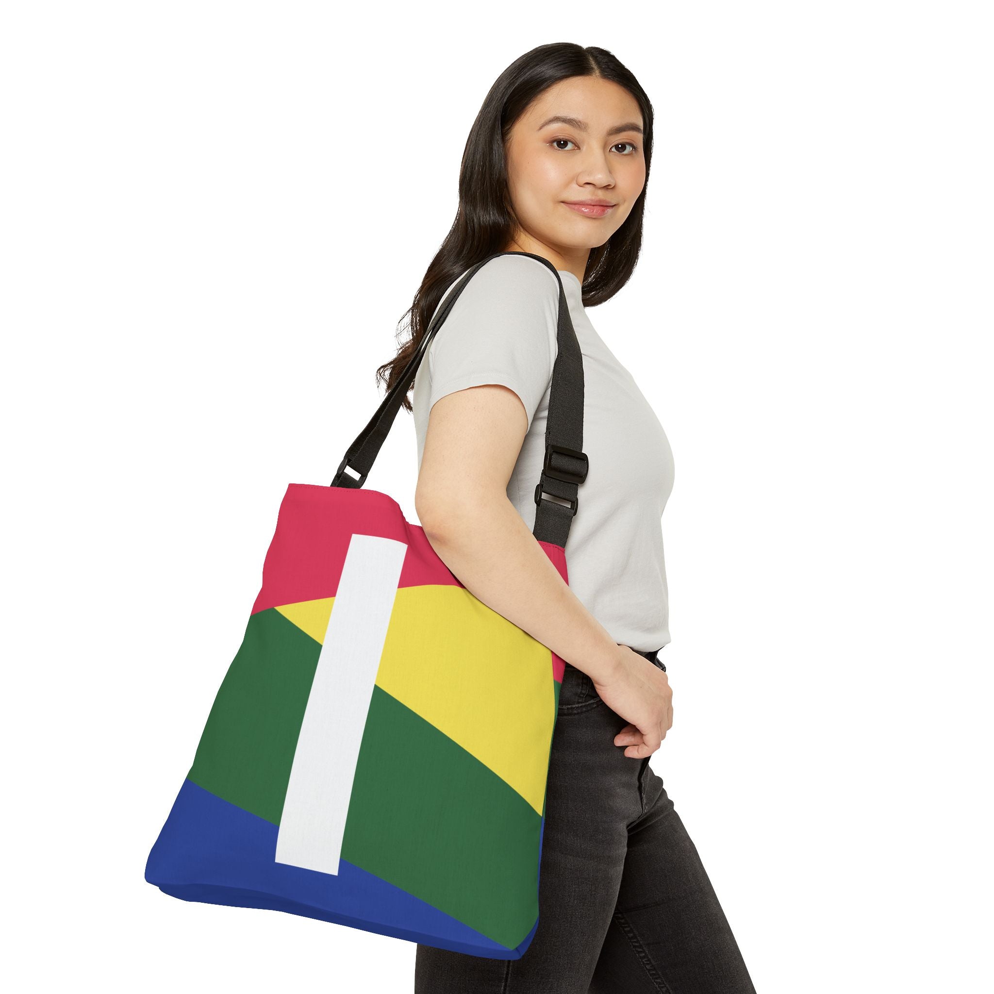 Initial Letter 'I' Colorblock Adjustable Tote Bag — Monogram Alphabet Shoulder Bag