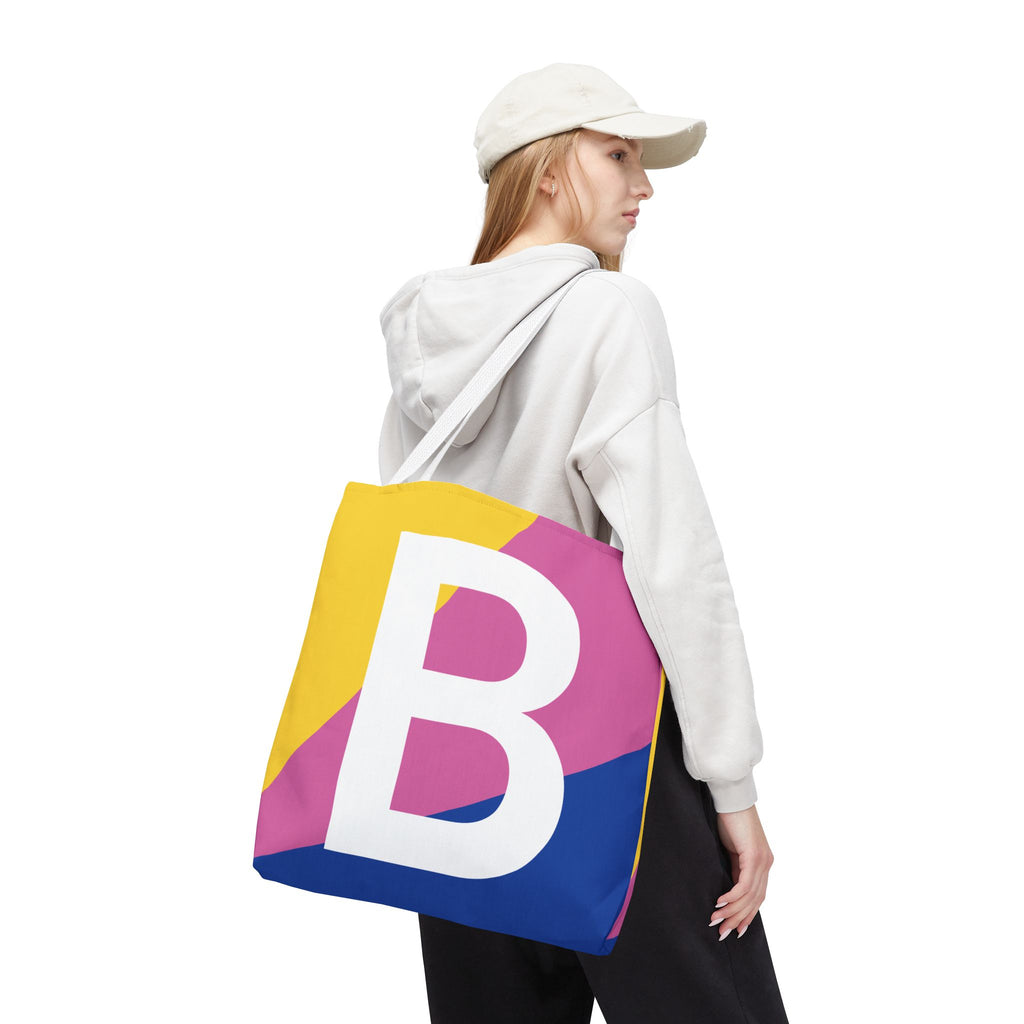 Monogram 'B' Colorblock Tote Bag — Personalized Initial B Shoulder Tote