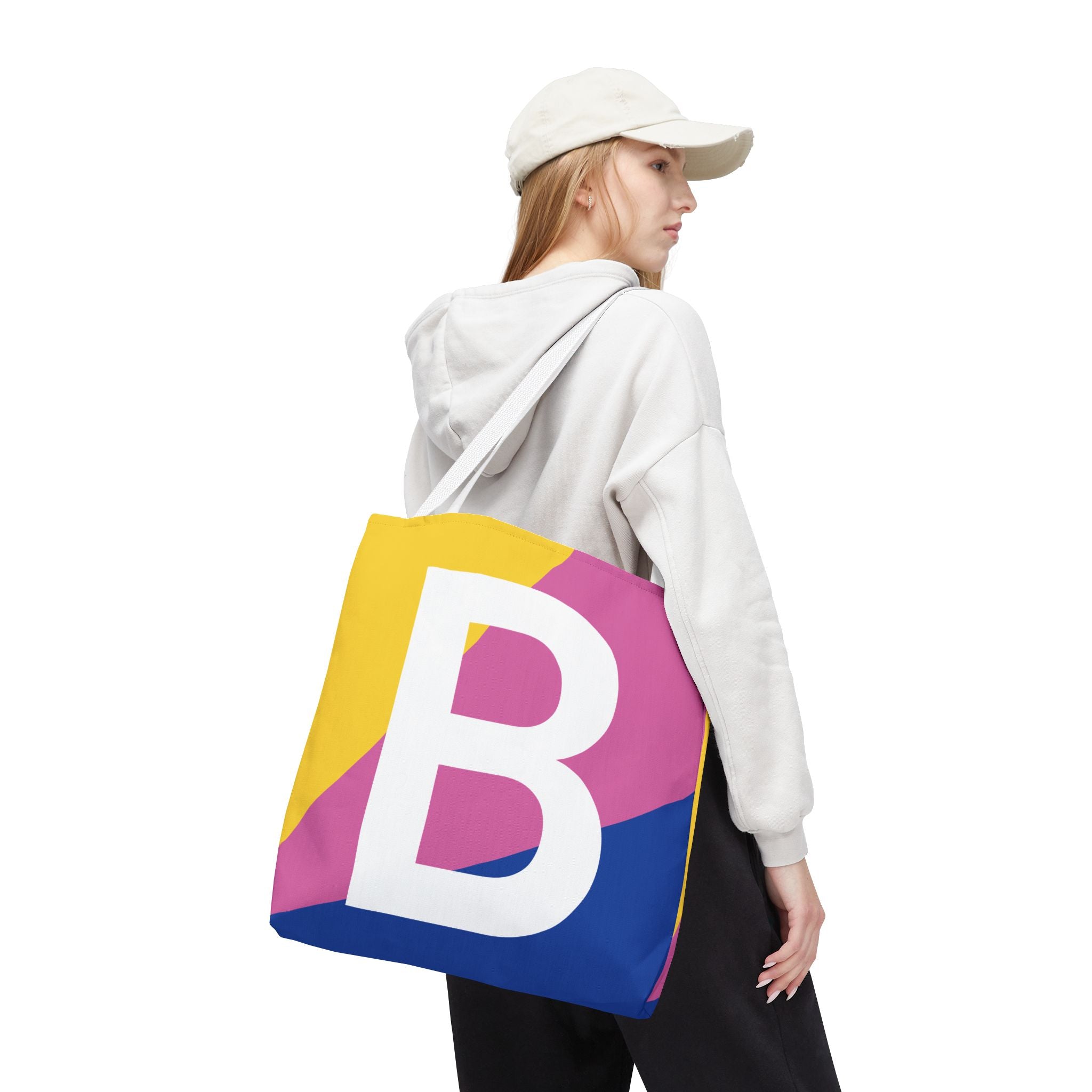 Monogram 'B' Colorblock Tote Bag — Personalized Initial B Shoulder Tote