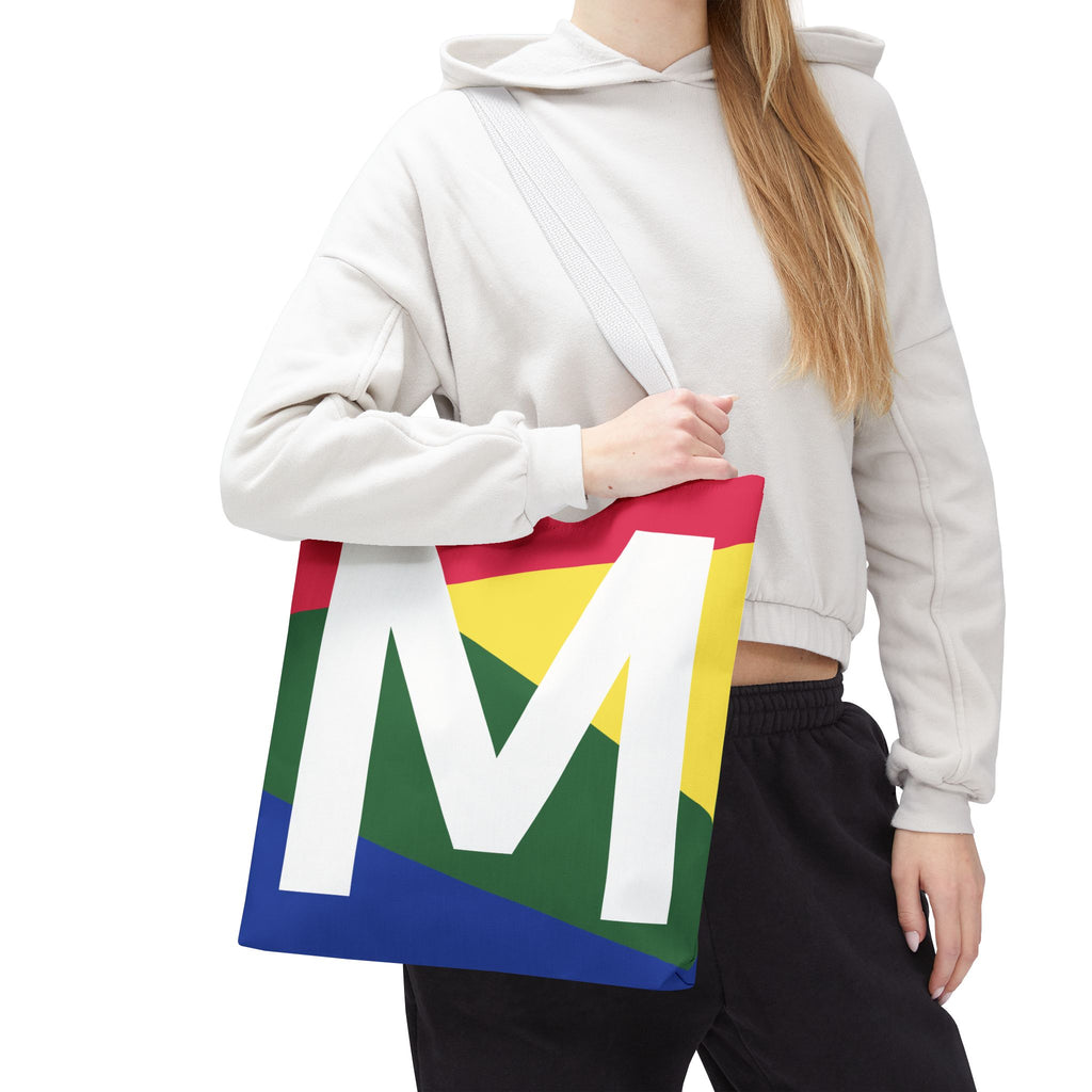 Monogram 'M' Colorblock Tote Bag — Personalized Initial M Shoulder Tote