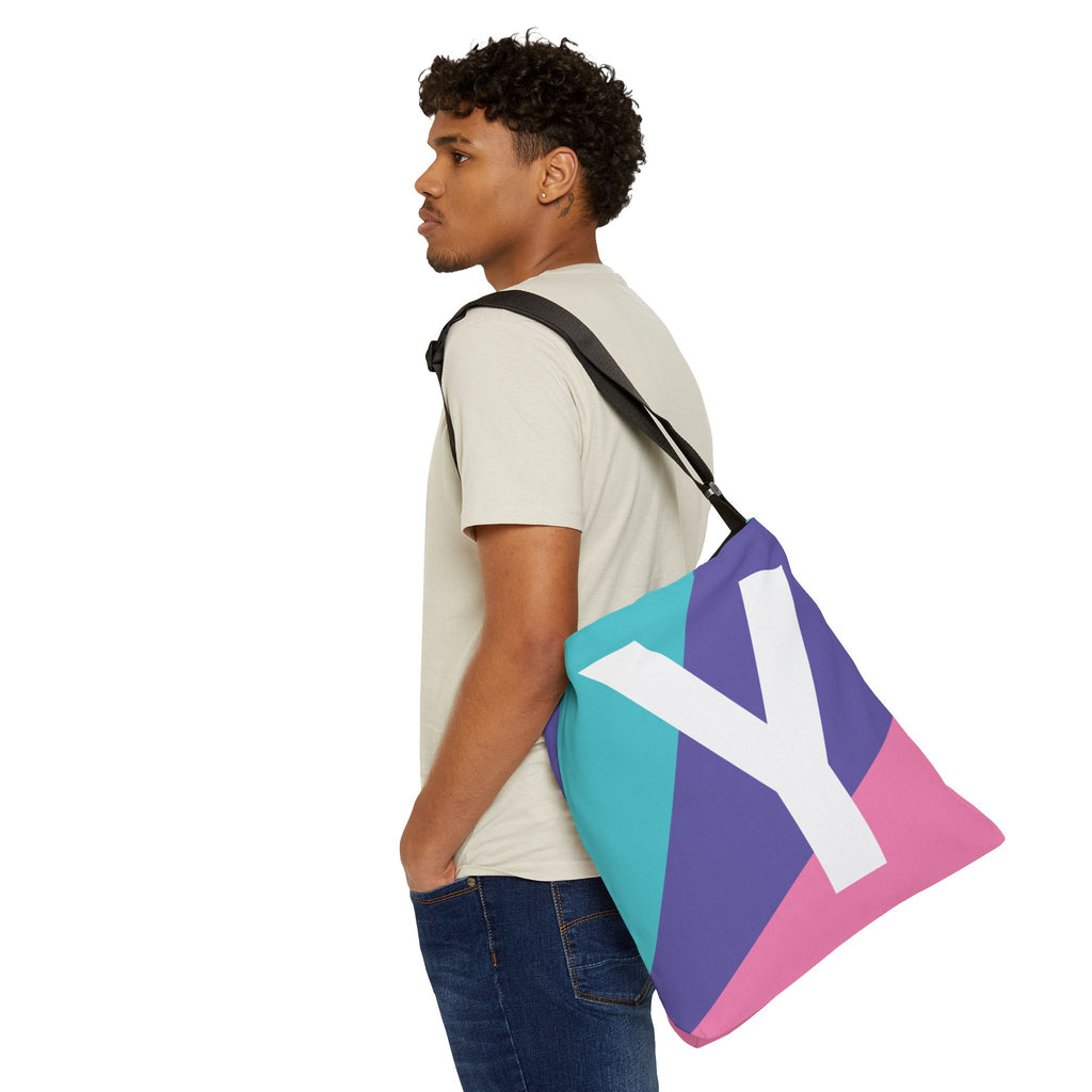 Initial Letter 'Y' Colorblock Adjustable Tote Bag — Monogram Alphabet Shoulder Bag