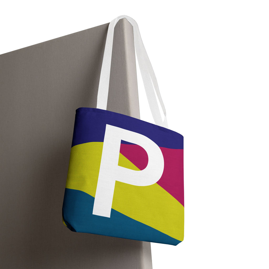 Monogram 'P' Colorblock Tote Bag — Personalized Initial P Shoulder Tote