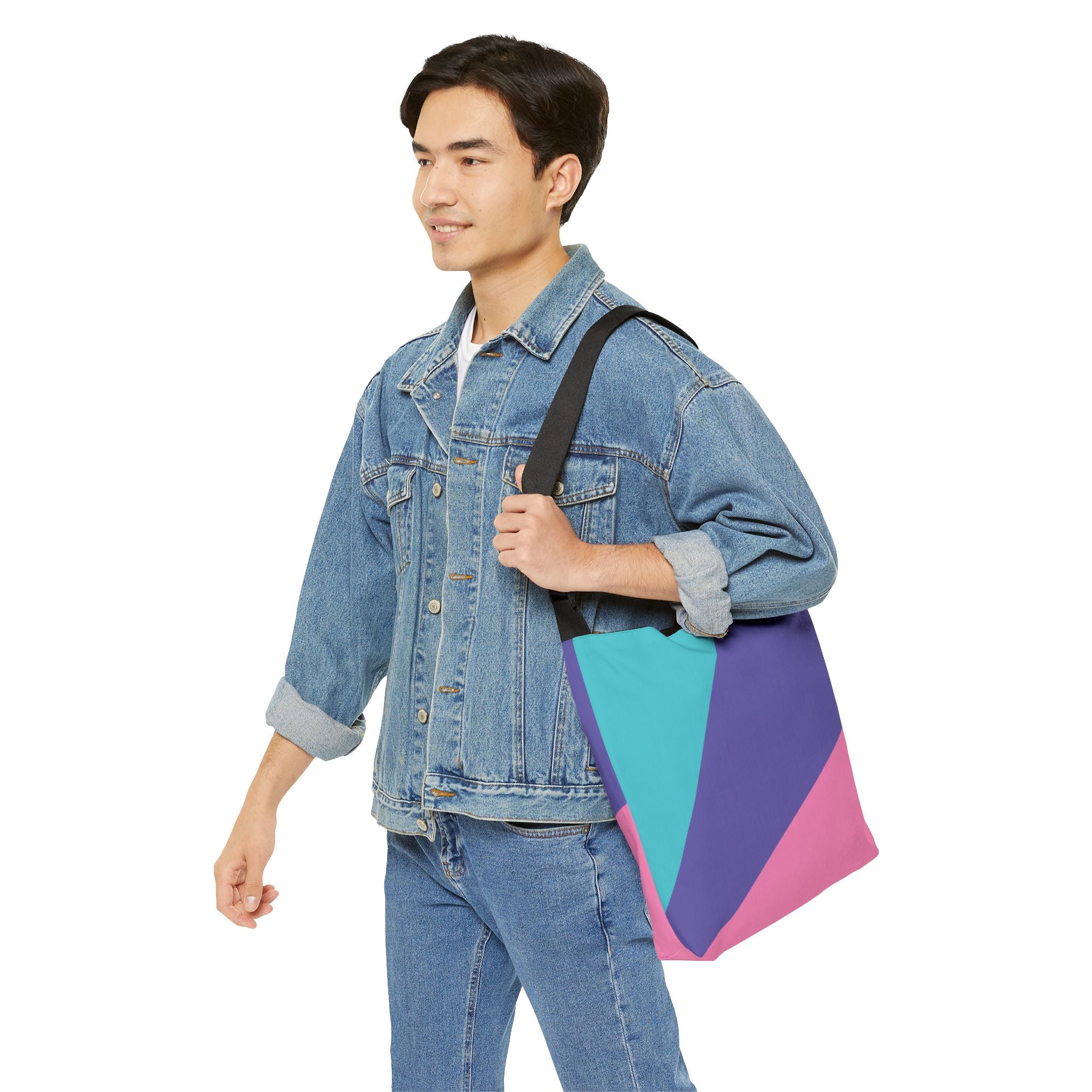 Colorblock Geometric Tote Bag — Adjustable Strap, Bright Abstract Pattern