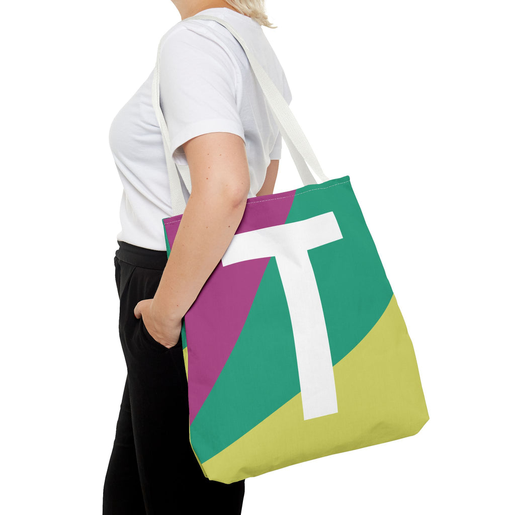 Monogram 'T' Colorblock Tote Bag — Personalized Initial T Shoulder Tote