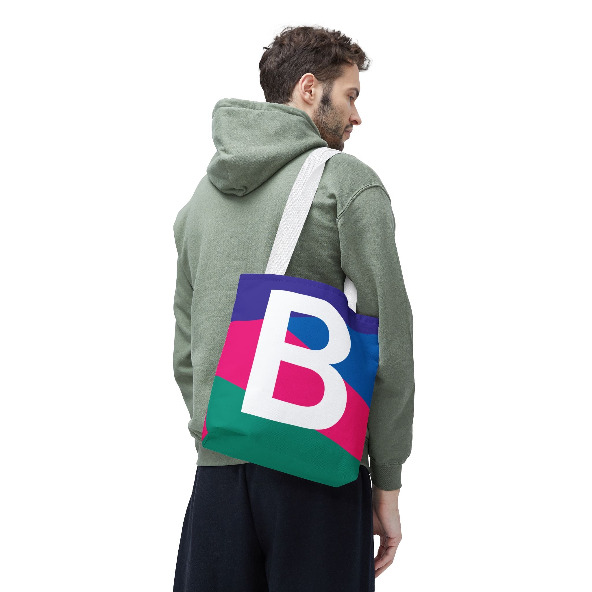 Monogram 'B' Colorblock Tote Bag — Personalized Initial B Shoulder Tote