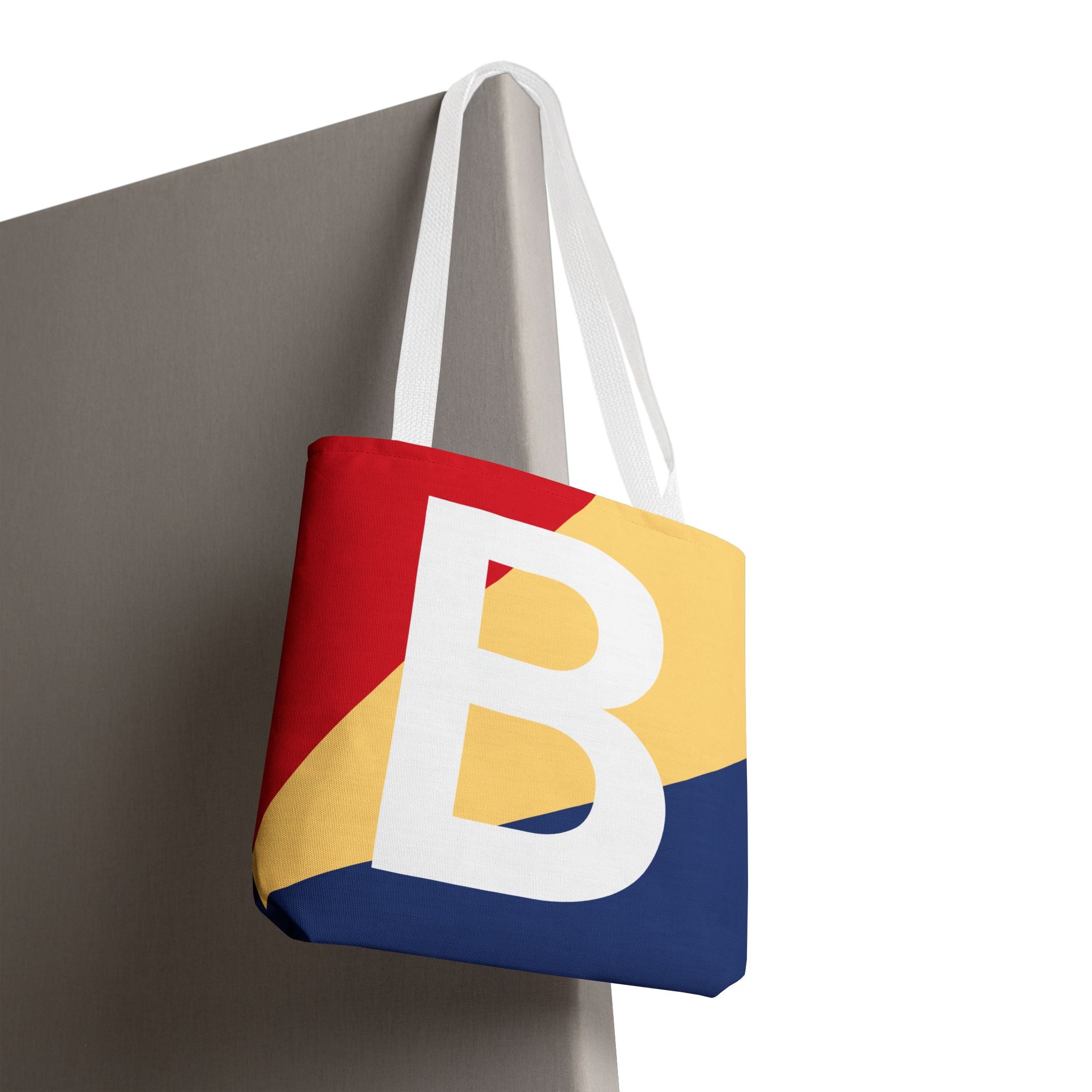 Monogram 'B' Colorblock Tote Bag — Personalized Initial B Shoulder Tote