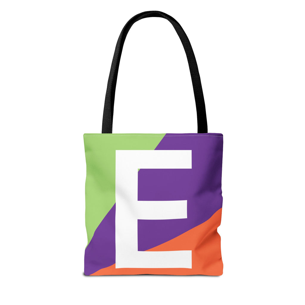 Monogram 'E' Colorblock Tote Bag — Personalized Initial E Shoulder Tote