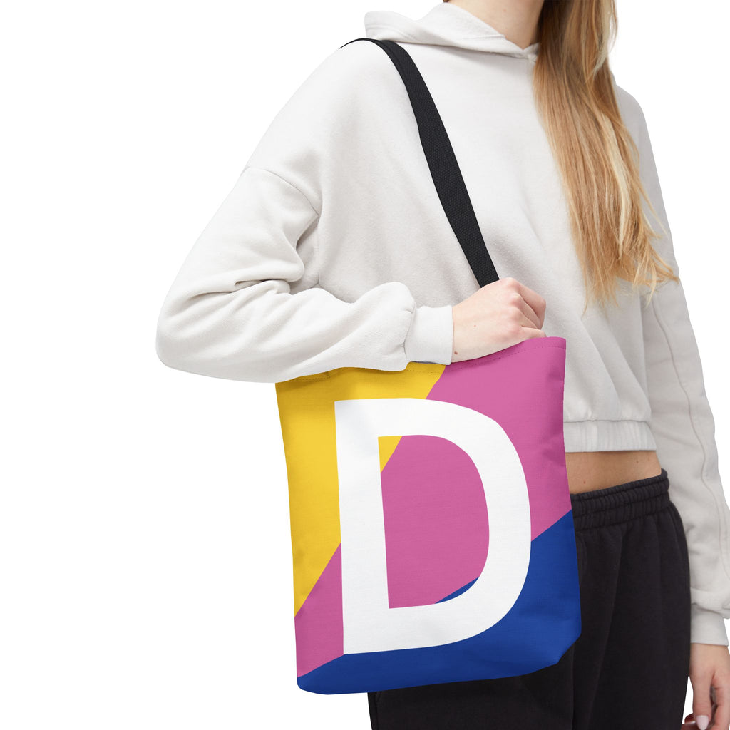 Monogram 'D' Colorblock Tote Bag — Personalized Initial D Shoulder Tote