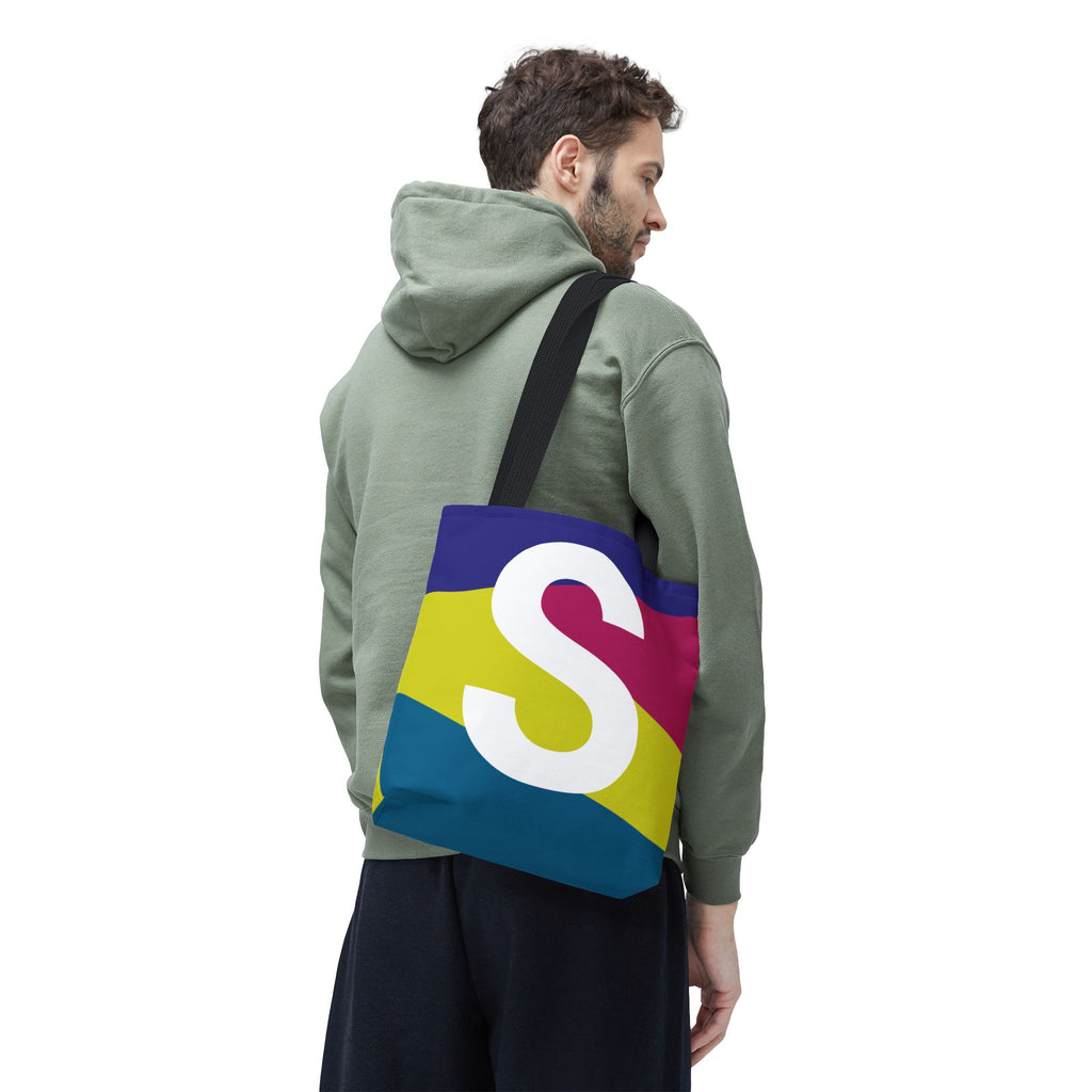 Monogram 'S' Colorblock Tote Bag — Personalized Initial S Shoulder Tote