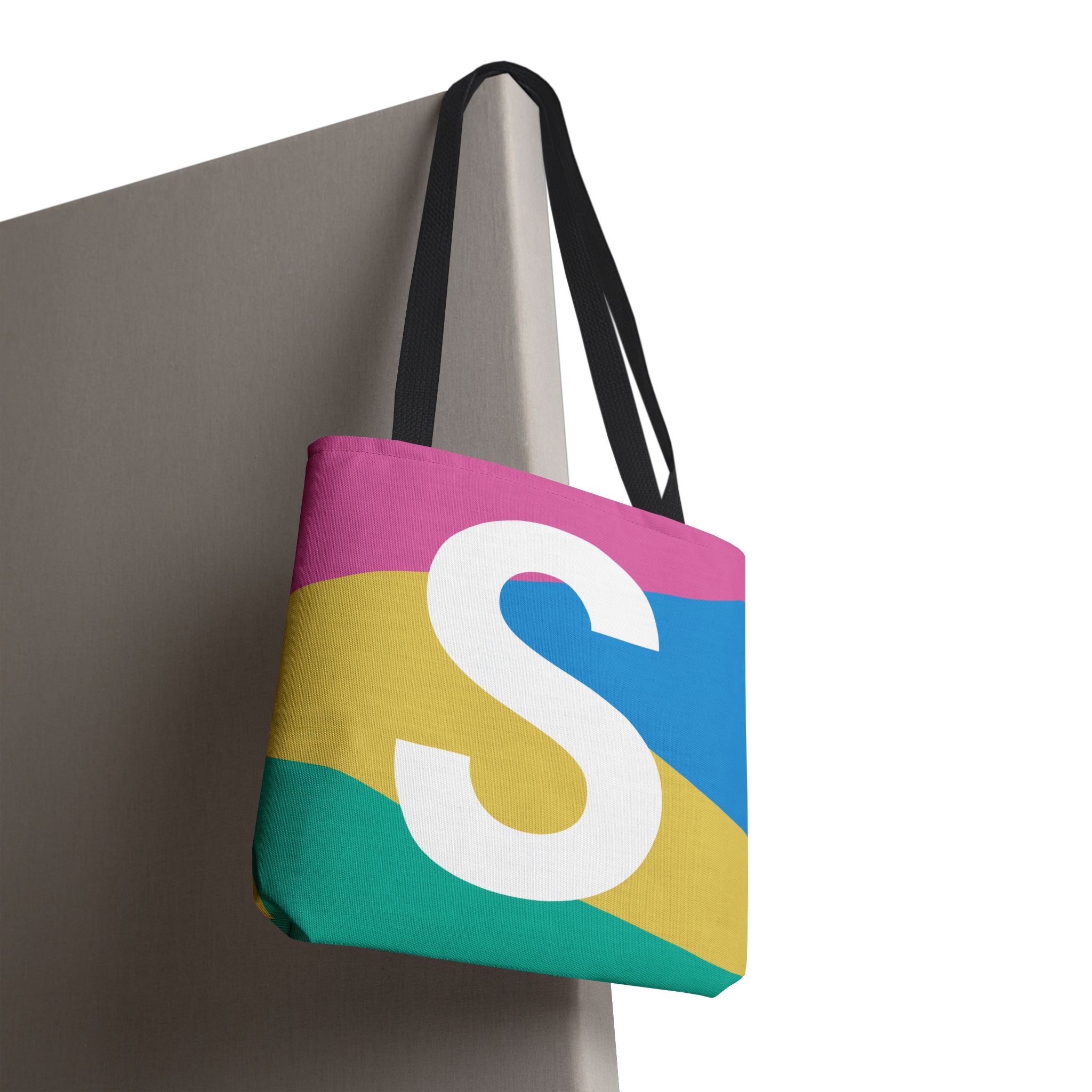 Monogram 'S' Colorblock Tote Bag — Personalized Initial S Shoulder Tote