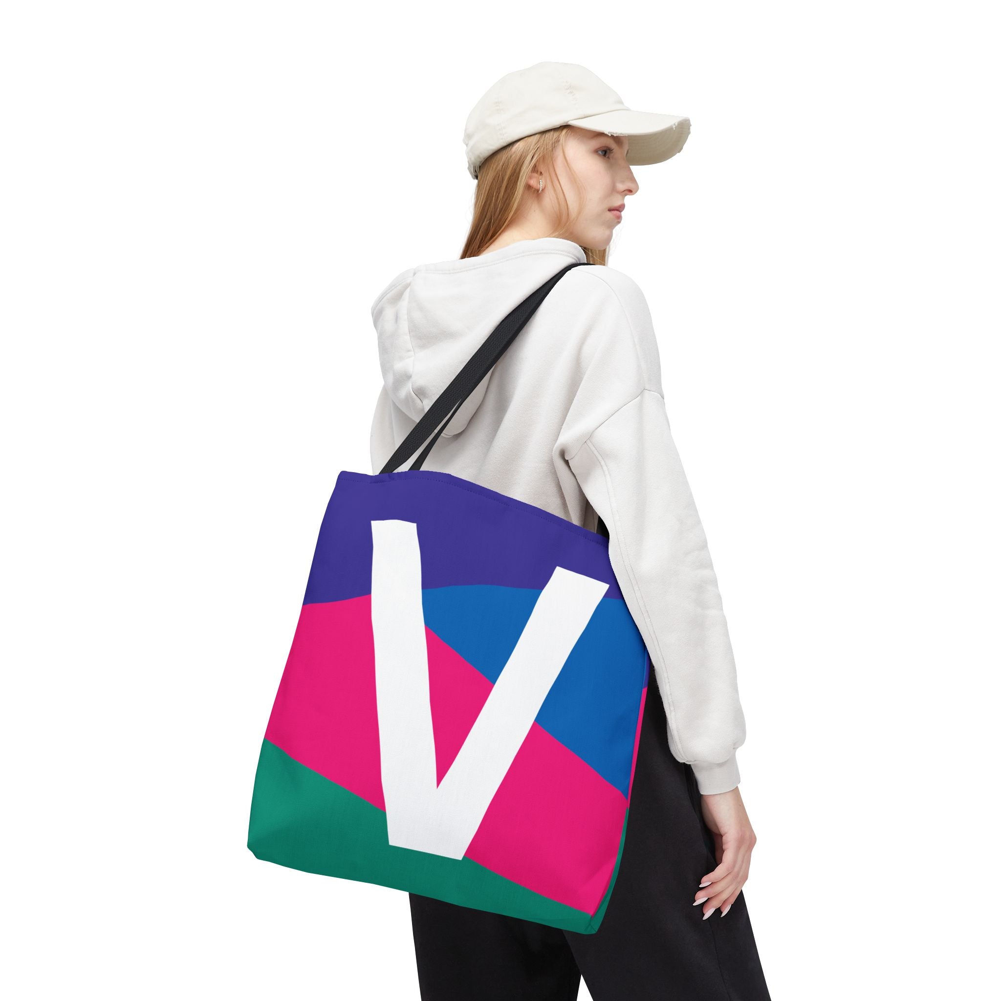 Monogram 'V' Colorblock Tote Bag — Personalized Initial V Shoulder Tote