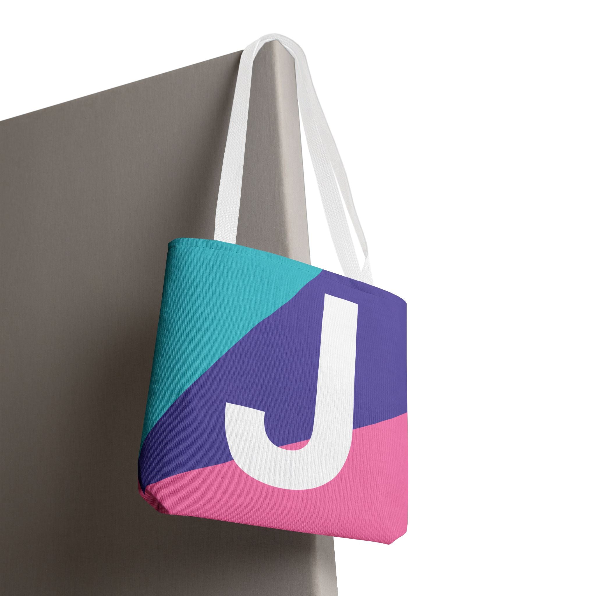 Monogram 'J' Colorblock Tote Bag — Personalized Initial J Shoulder Tote